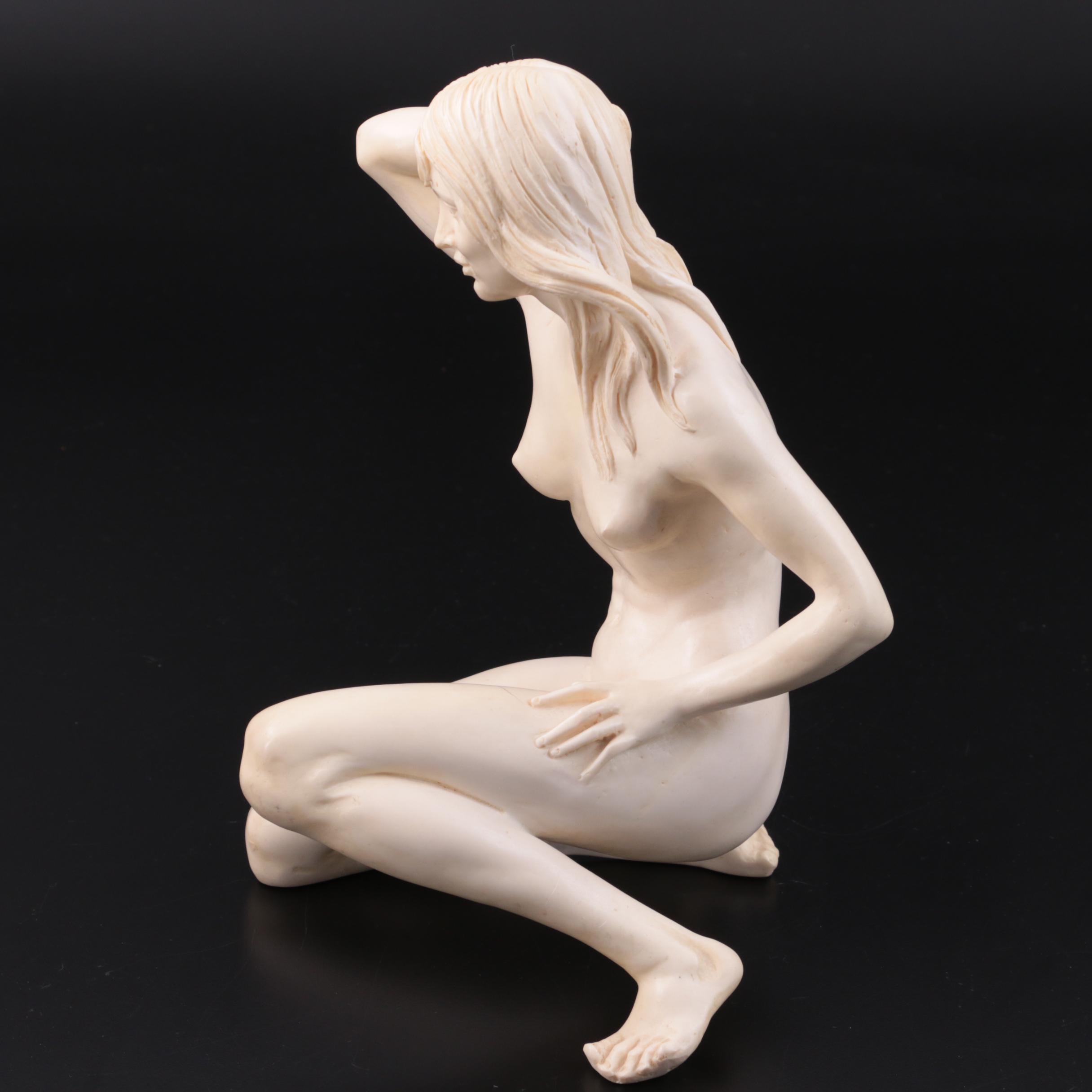 A. Santini Figurative Resin Sculpture of Kneeling Female Nude