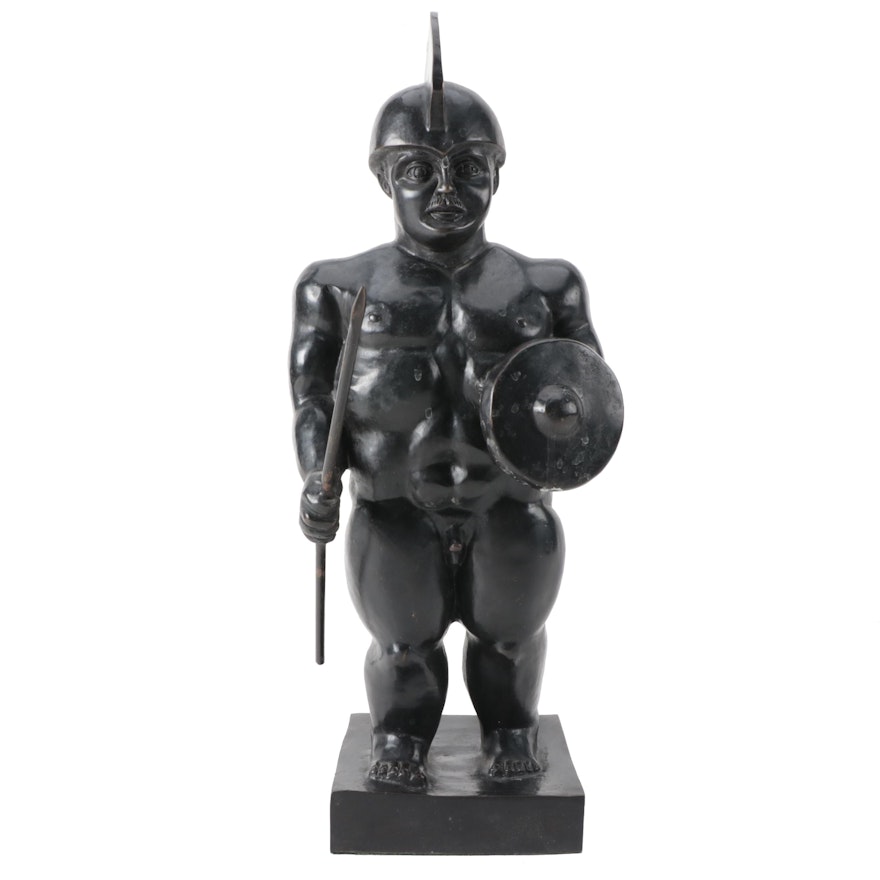 Cold Cast Bronze Sculpture After Fernando Botero "Roman Gladiator"