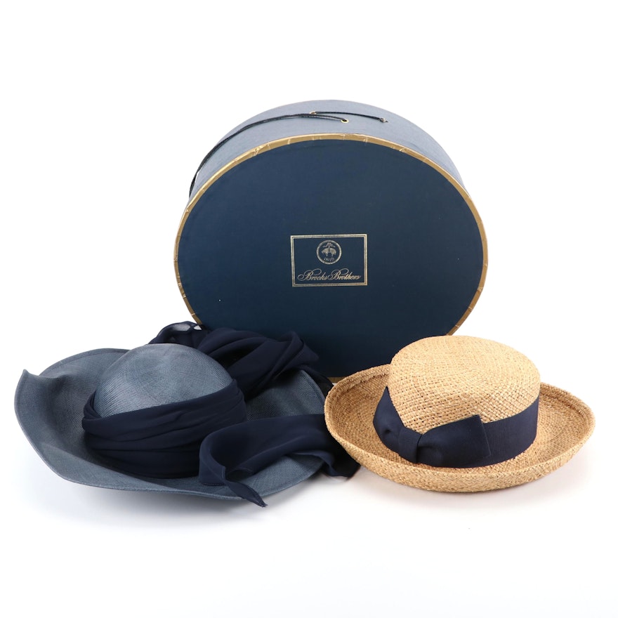 Frank Olive for Saks Fifth Avenue Woven Hat and Brooks Brothers Hat with Box