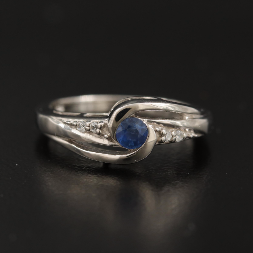 Sterling Sapphire and White Zircon Swirl Ring