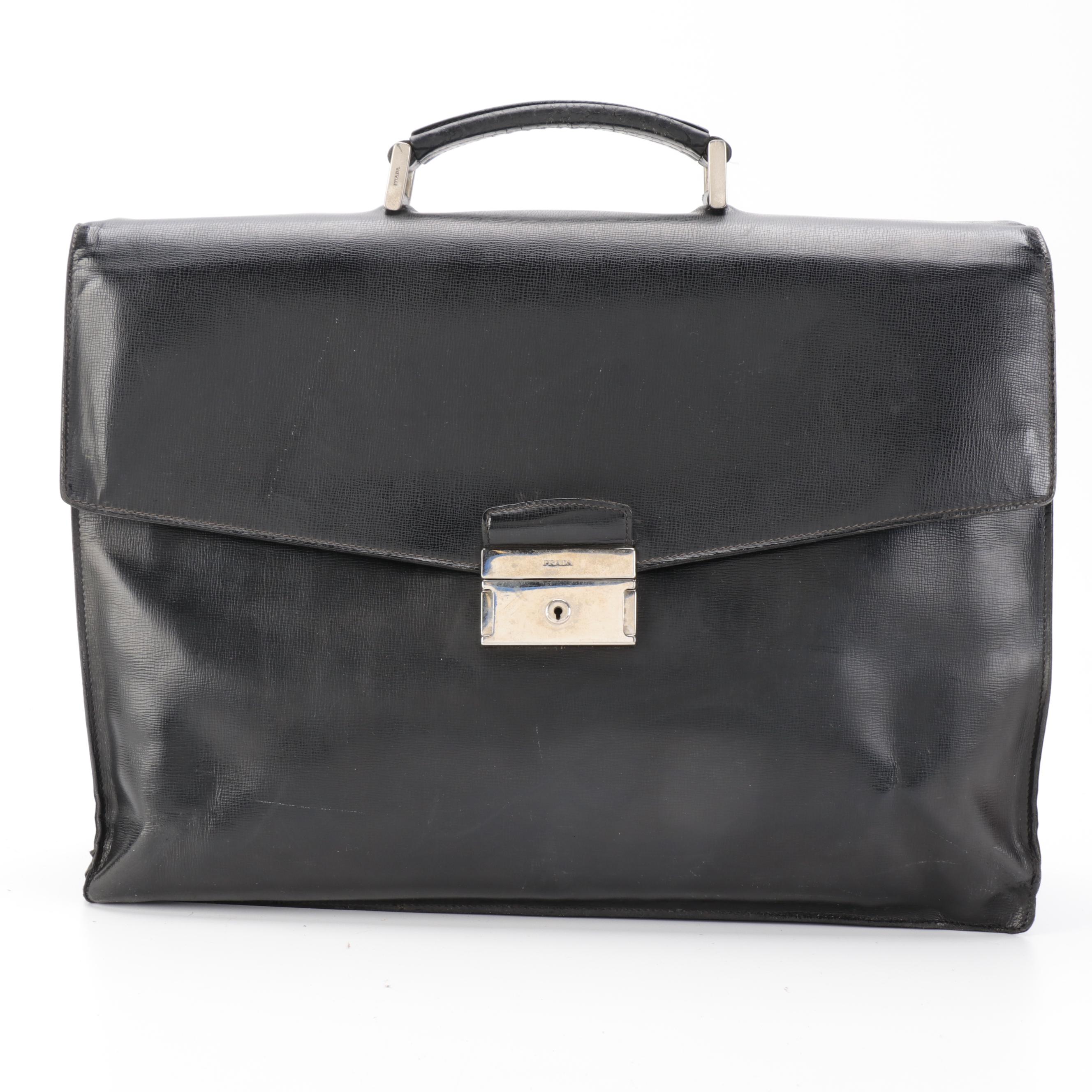 Prada Locking Briefcase in Black Saffiano Leather