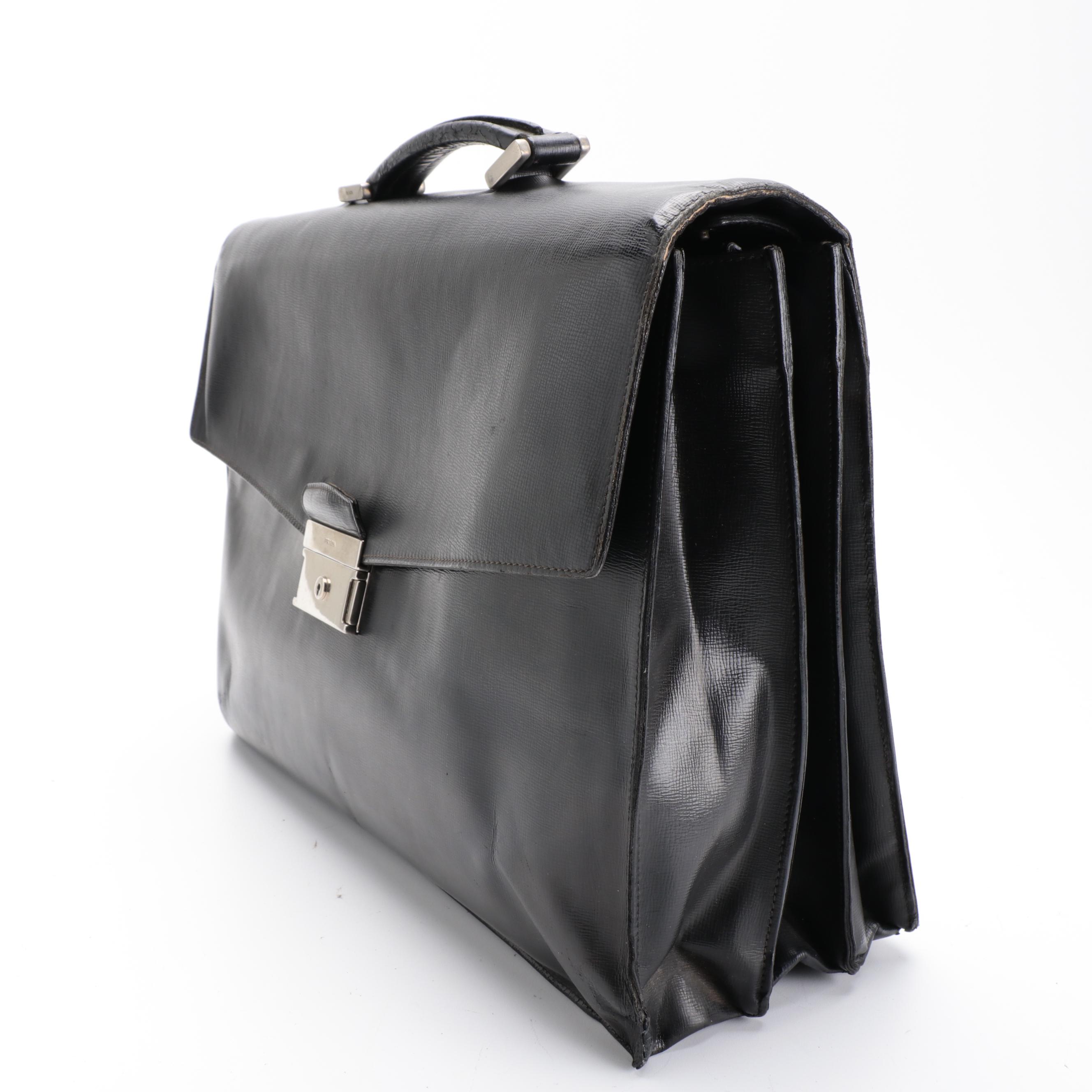 Prada Locking Briefcase in Black Saffiano Leather