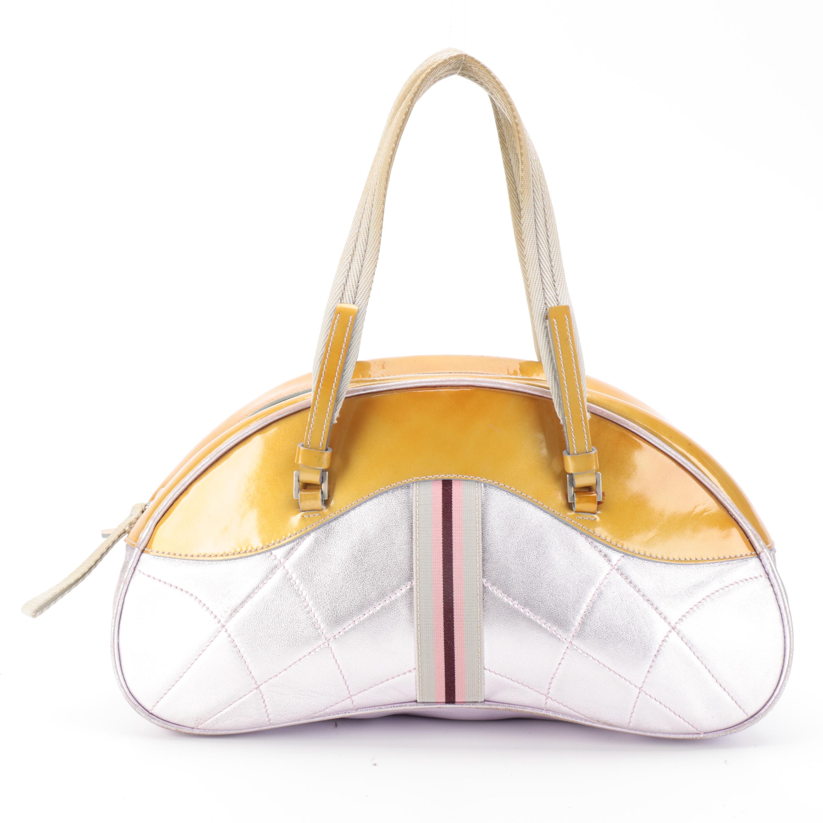 Prada Domed Handbag in Yellow Patent Leather and Light Purple Calfskin