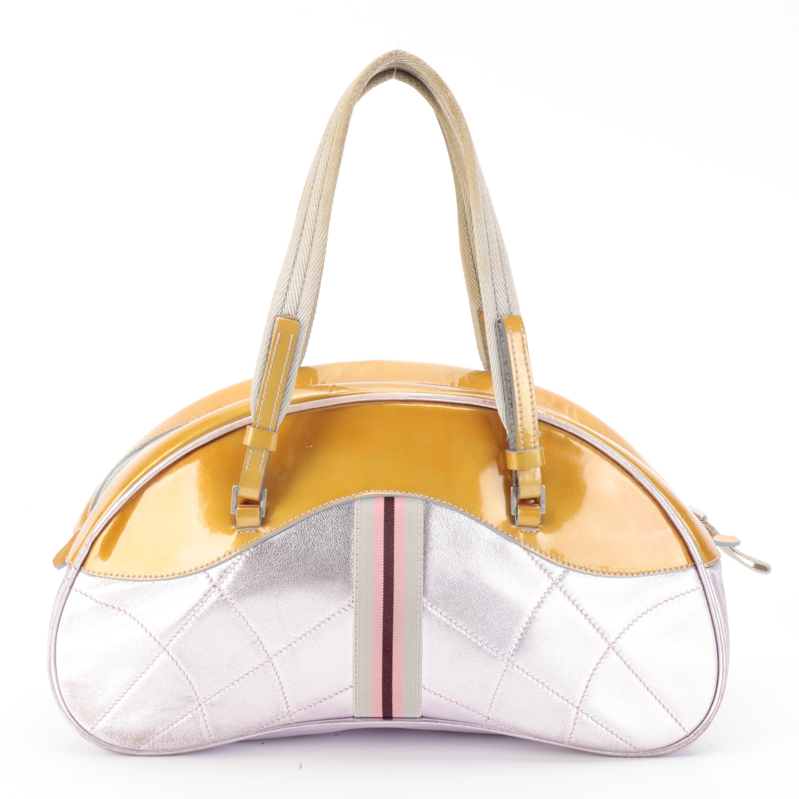 Prada Domed Handbag in Yellow Patent Leather and Light Purple Calfskin