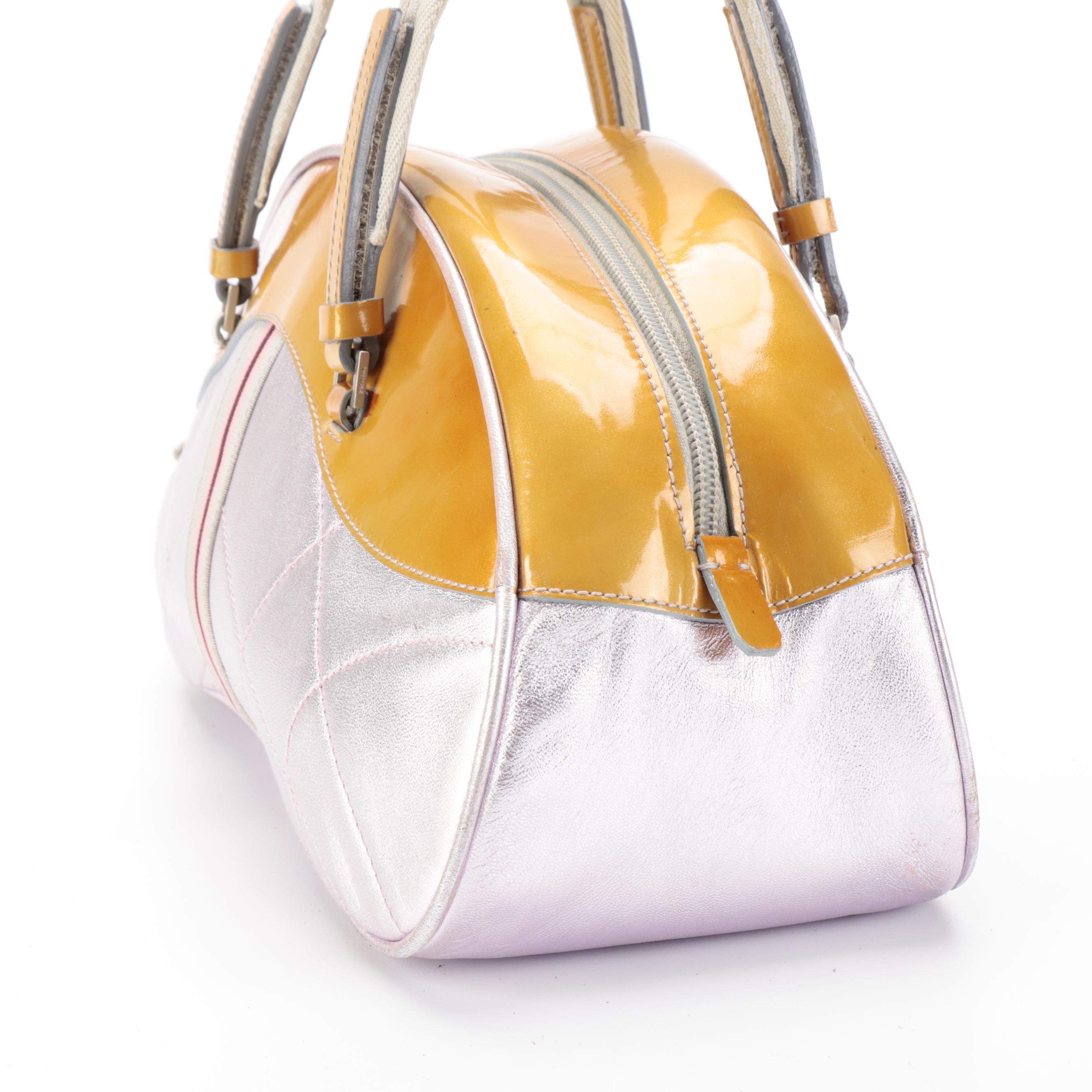 Prada Domed Handbag in Yellow Patent Leather and Light Purple Calfskin