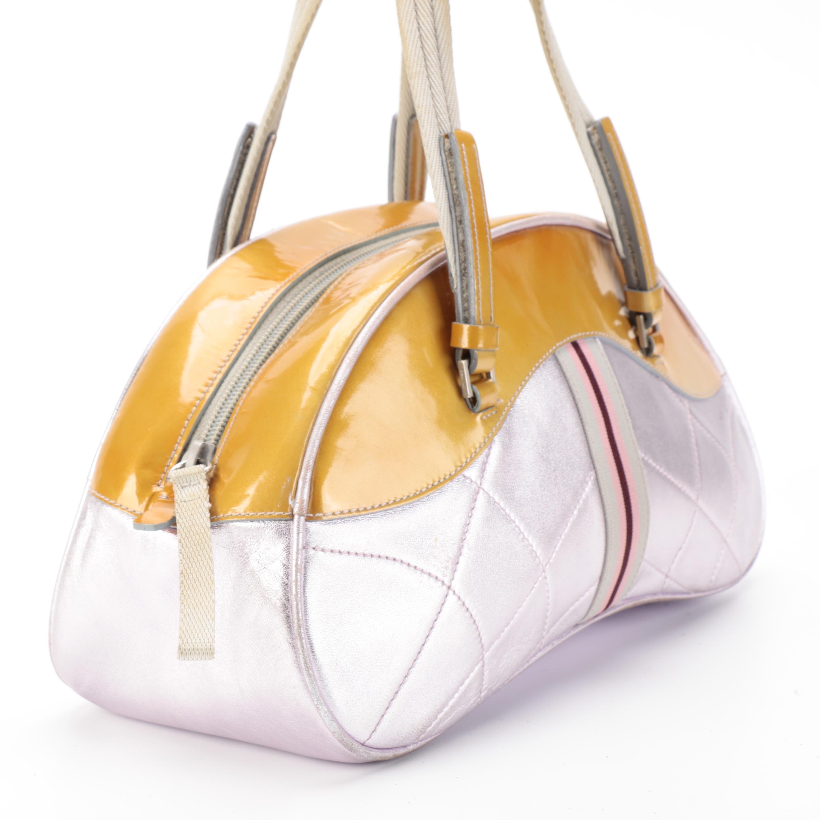 Prada Domed Handbag in Yellow Patent Leather and Light Purple Calfskin