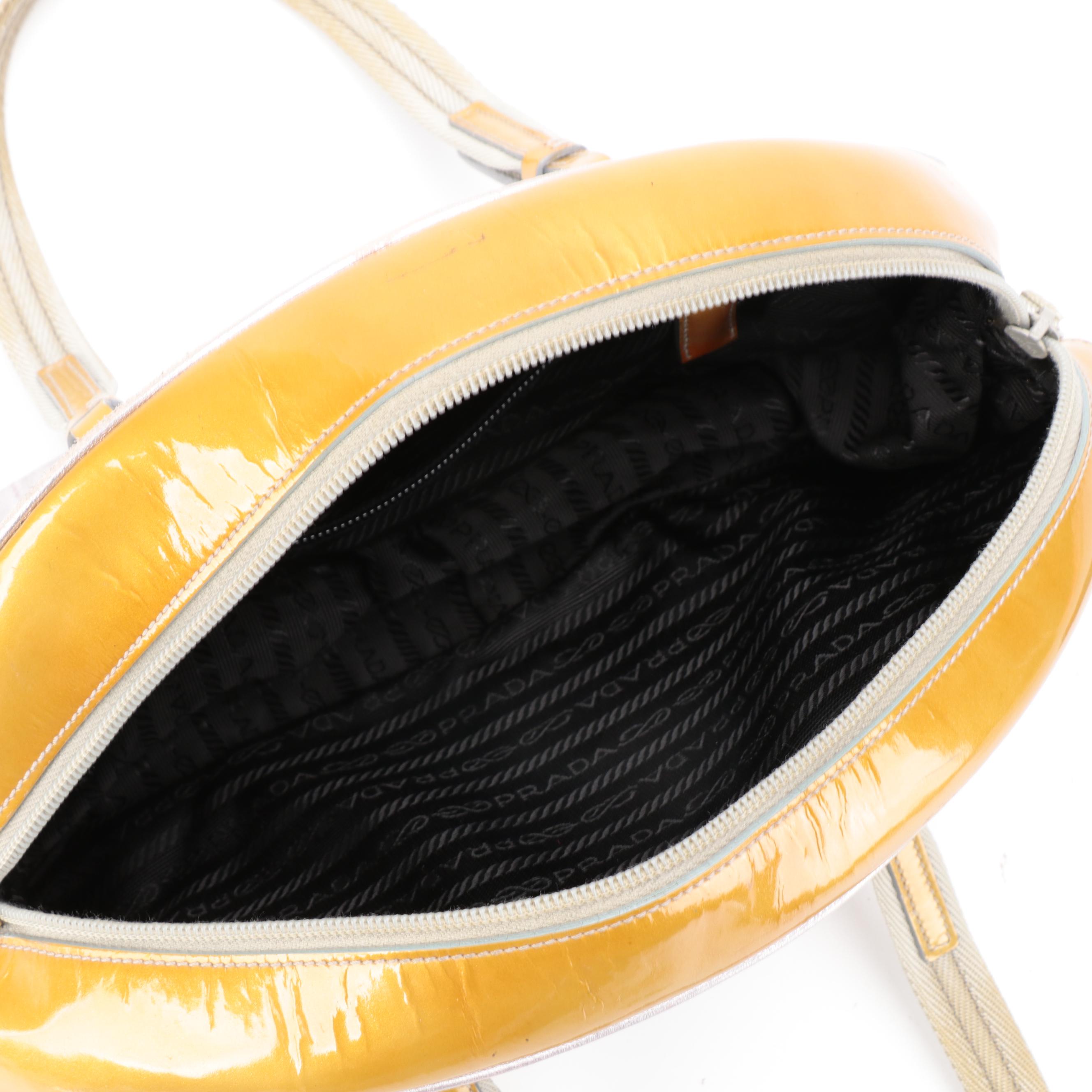 Prada Domed Handbag in Yellow Patent Leather and Light Purple Calfskin