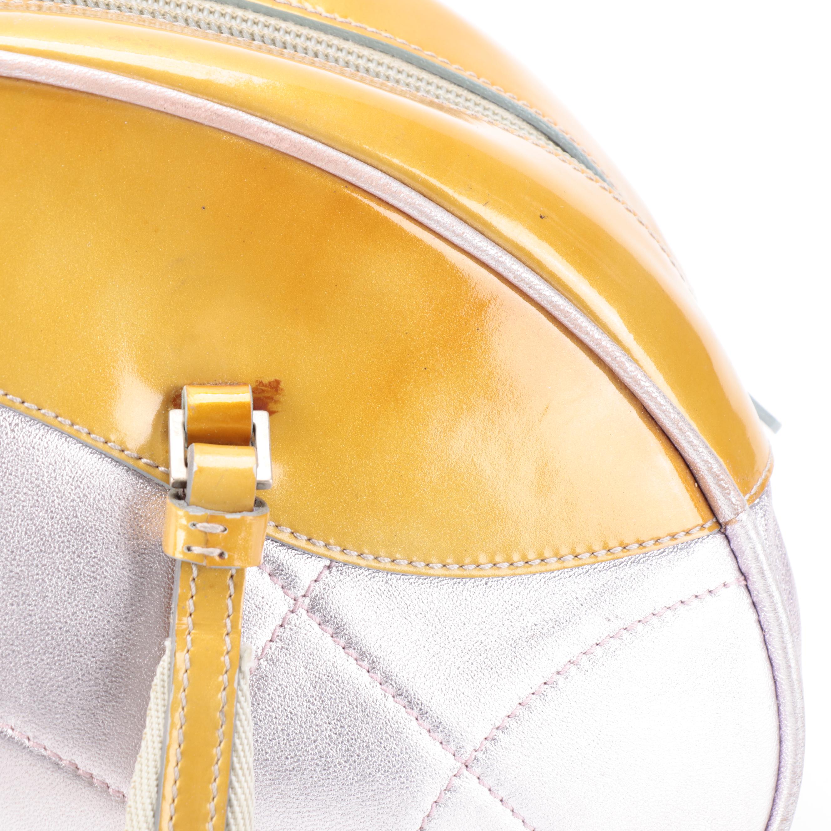 Prada Domed Handbag in Yellow Patent Leather and Light Purple Calfskin