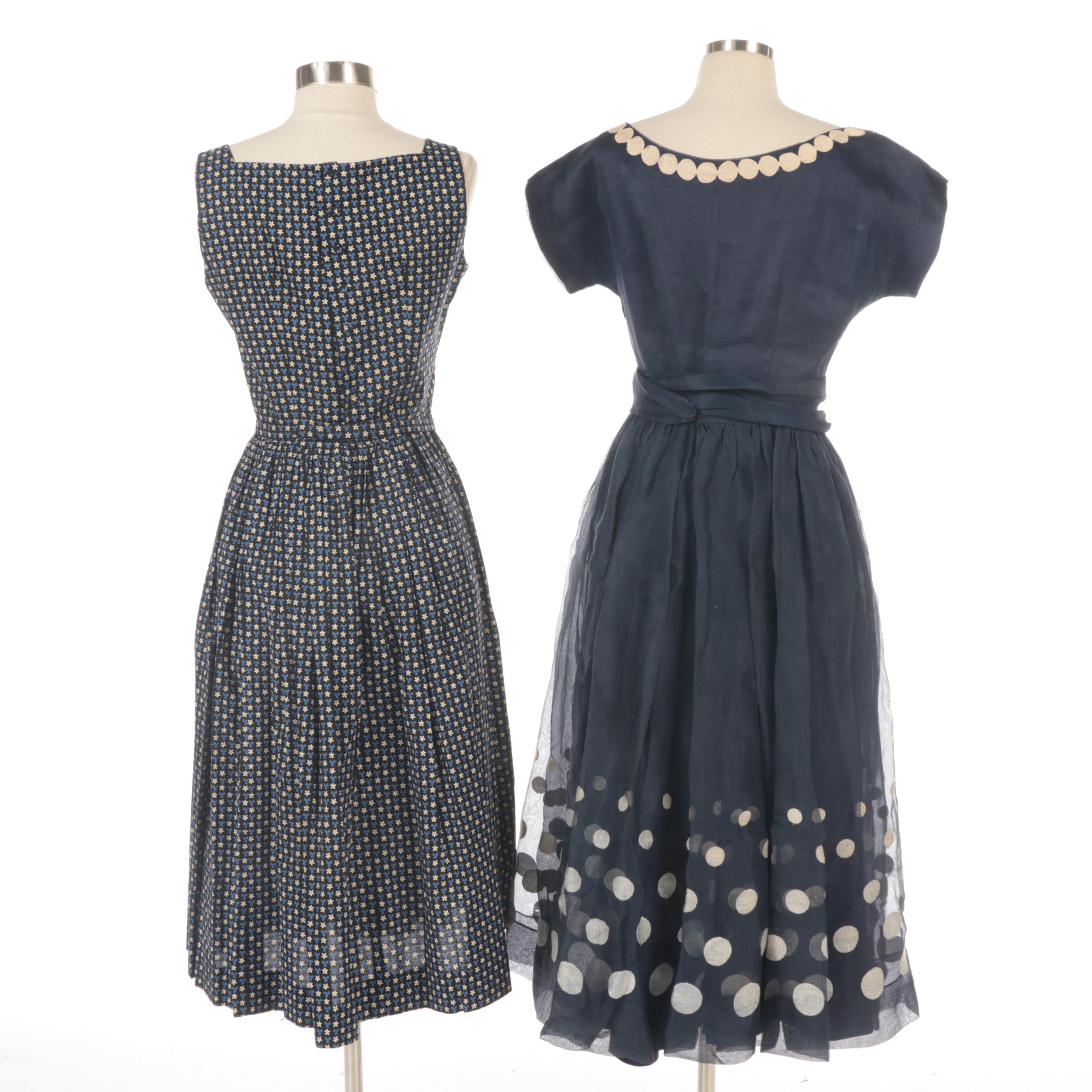 Lang and Other Floral and Dot Embroidered Dresses, Circa 1950s