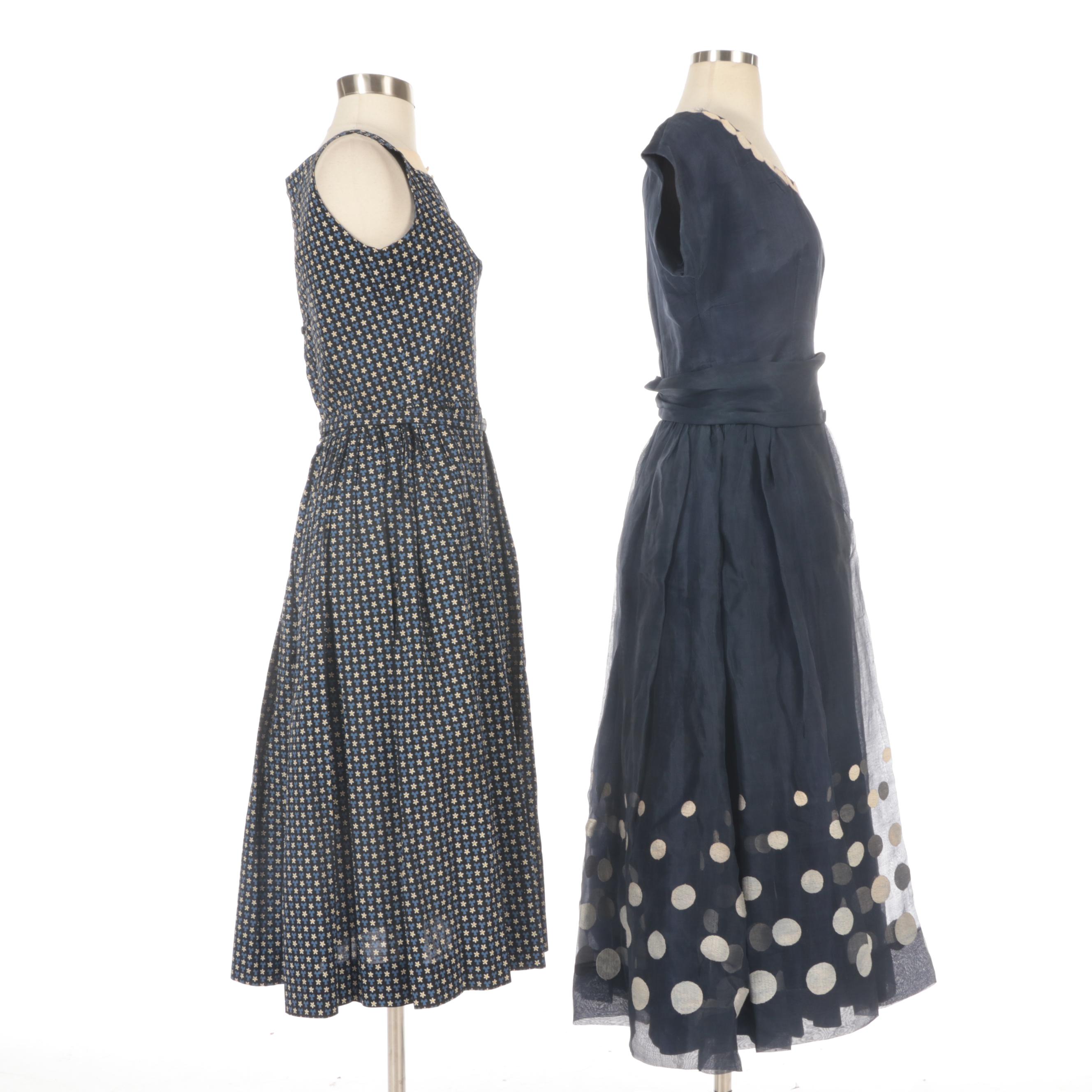 Lang and Other Floral and Dot Embroidered Dresses, Circa 1950s