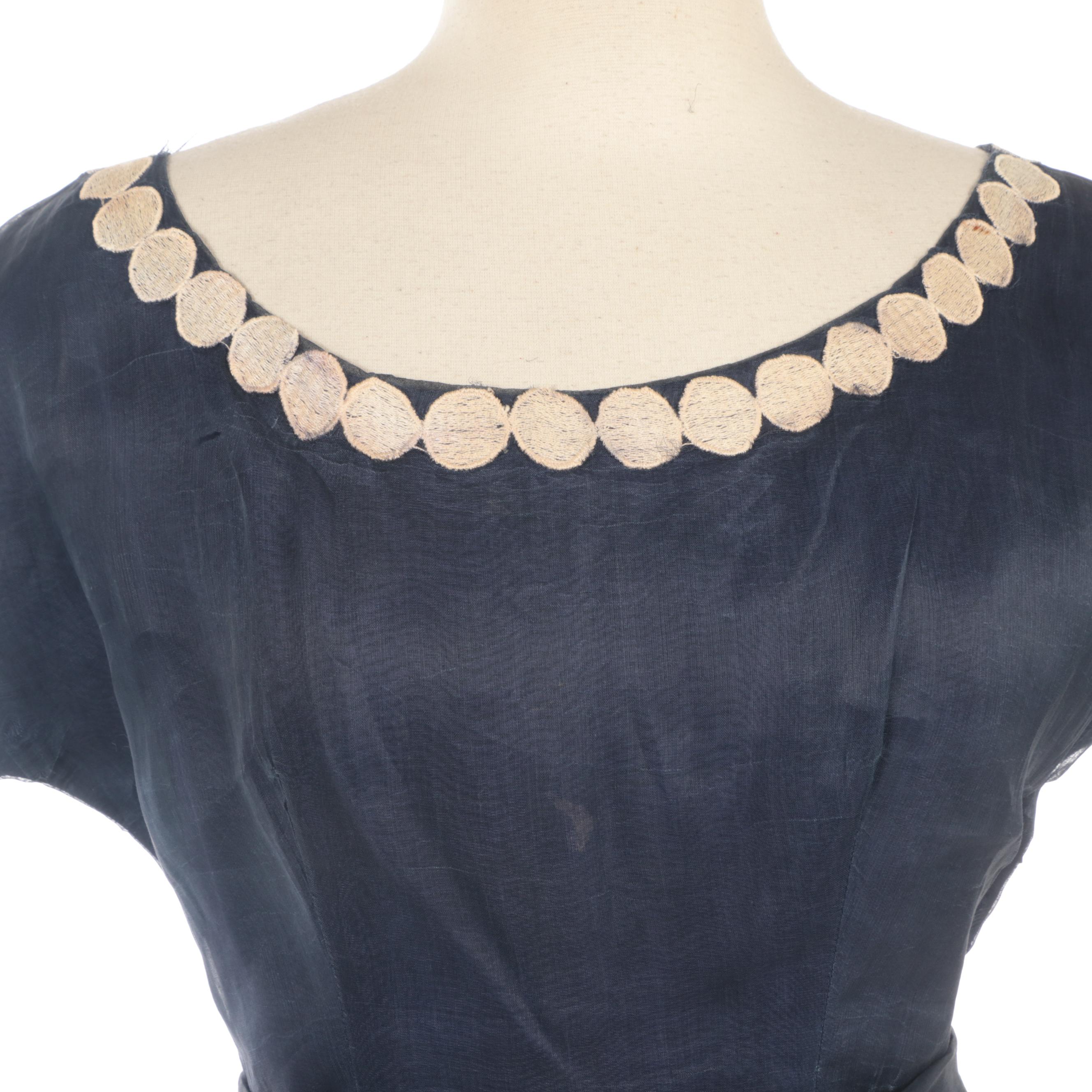 Lang and Other Floral and Dot Embroidered Dresses, Circa 1950s