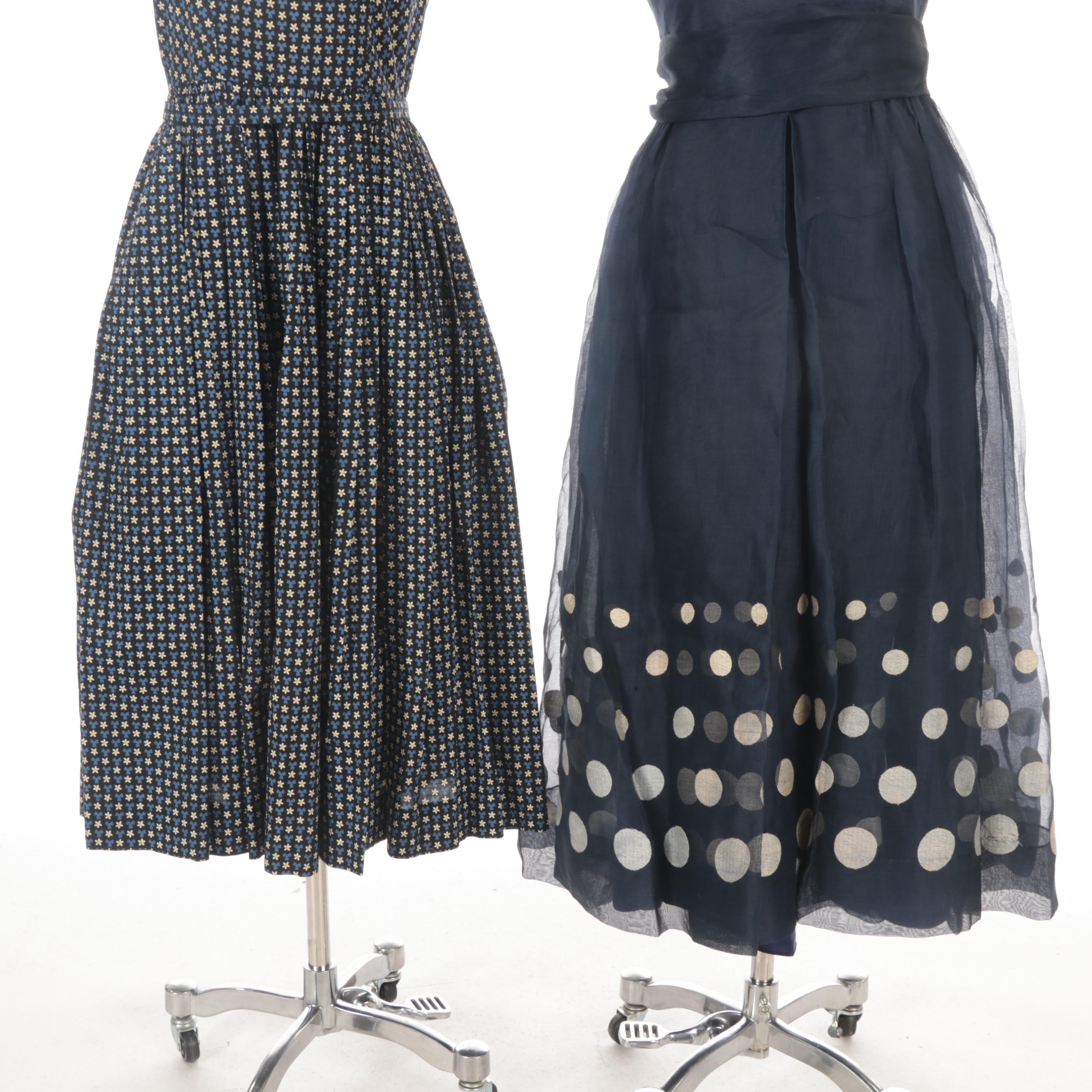 Lang and Other Floral and Dot Embroidered Dresses, Circa 1950s
