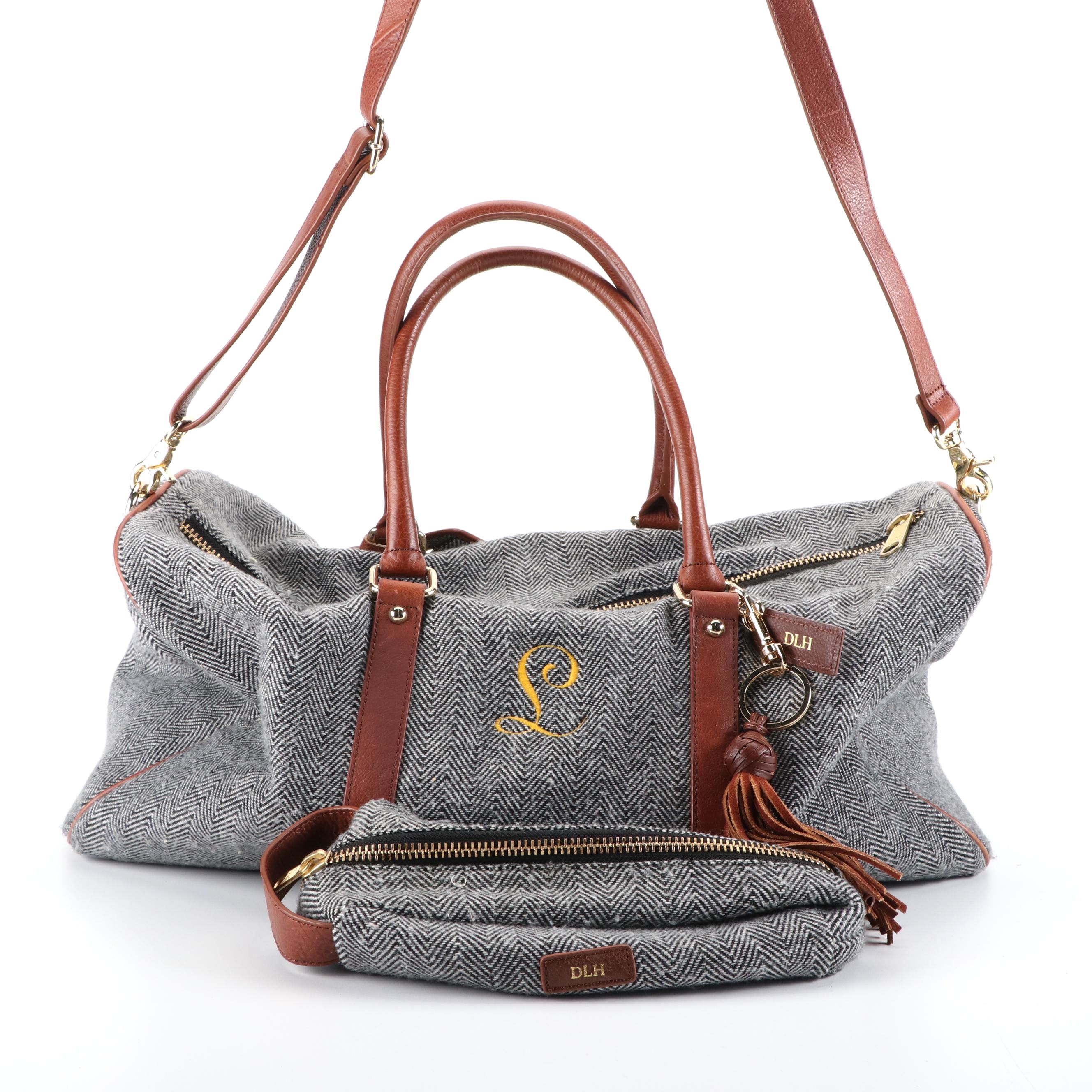 Mark & Graham Herringbone Duffel Bag and Toiletry Bag with Personalized Monogram