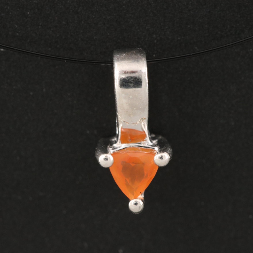 Sterling Fire Opal Solitaire Pendant