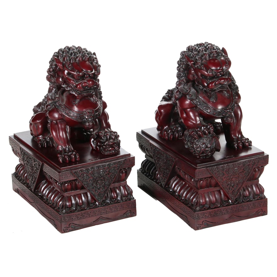 Pair of Chinese Guardian Lion Resin Statuettes