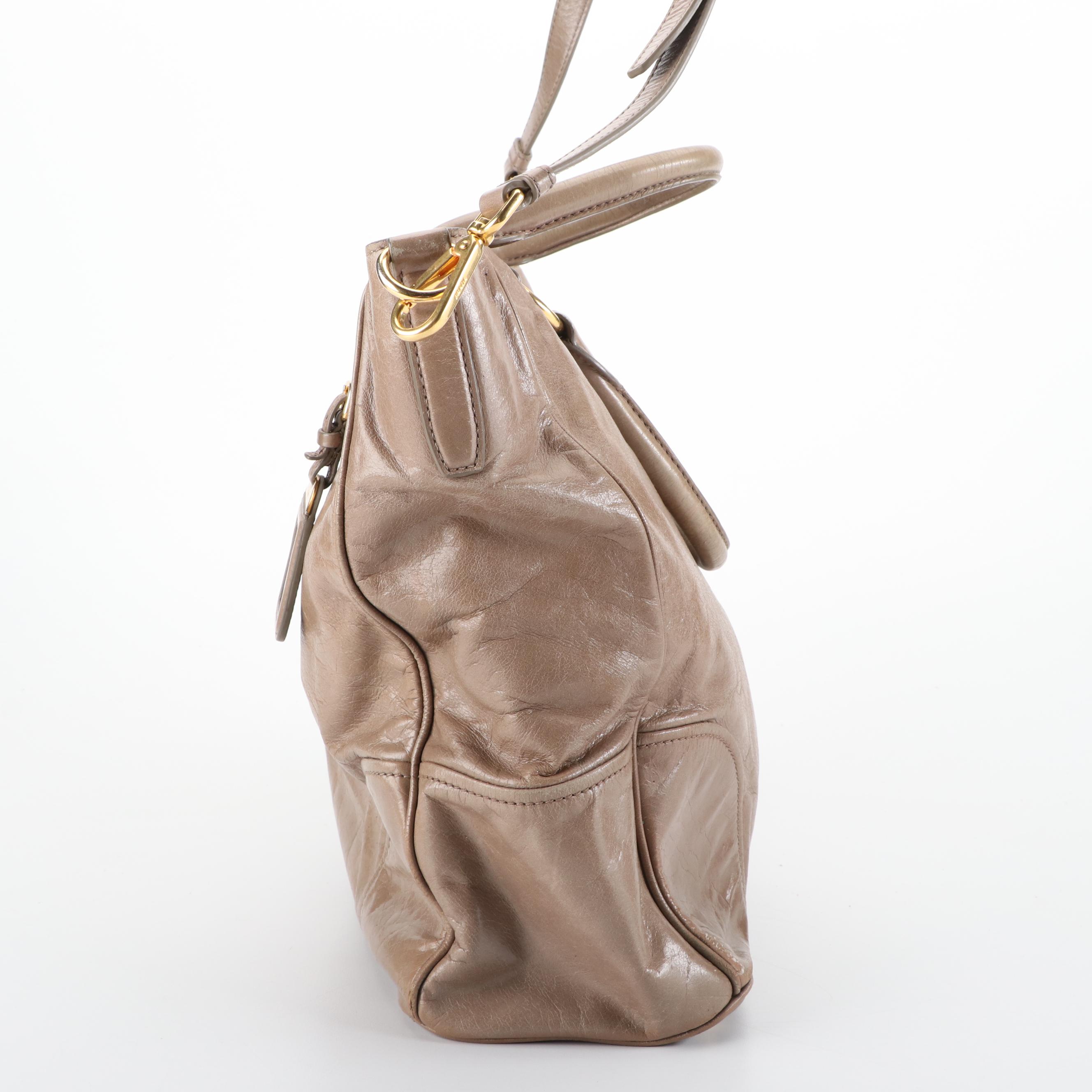 Prada Tote Bag in Textured Leather with Detachable Crossbody Strap