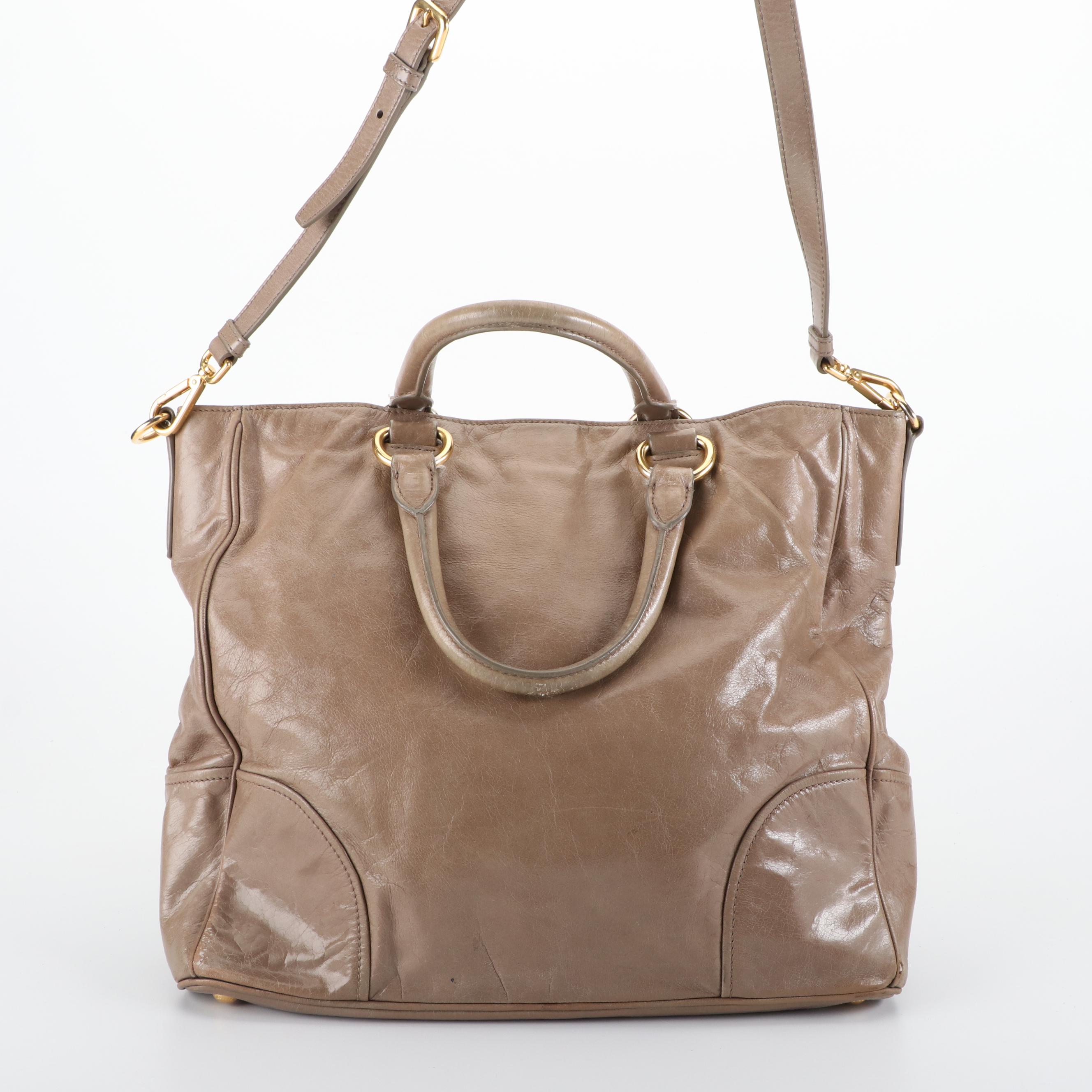 Prada Tote Bag in Textured Leather with Detachable Crossbody Strap