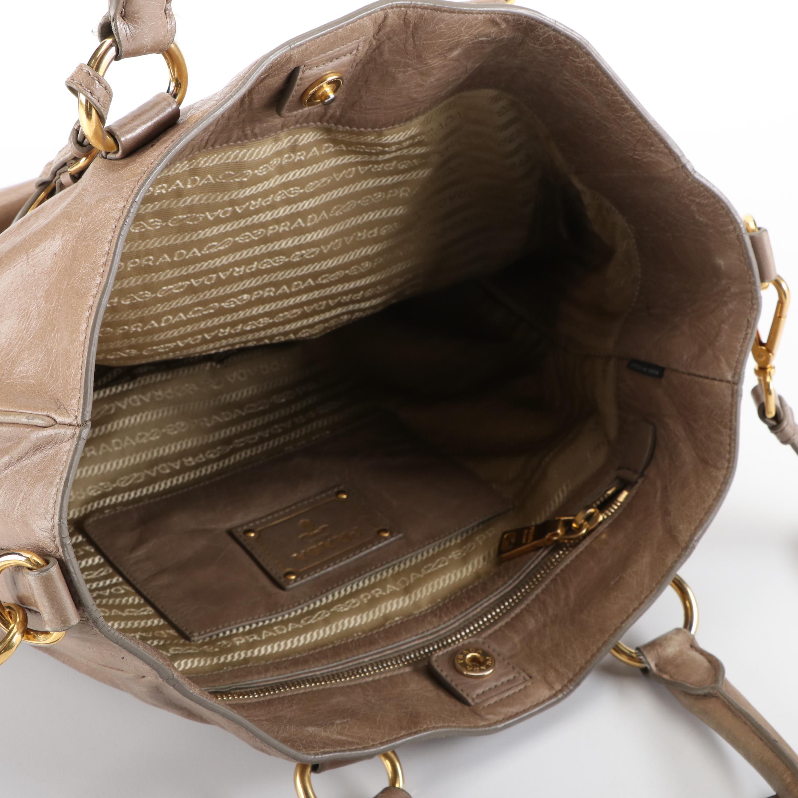 Prada Tote Bag in Textured Leather with Detachable Crossbody Strap