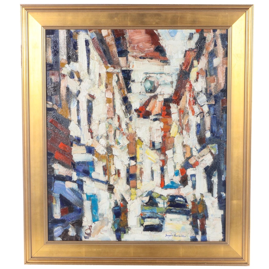 Serguei Novitchkov Abstract Oil Painting "Street in Taormina, Sicily," 2015