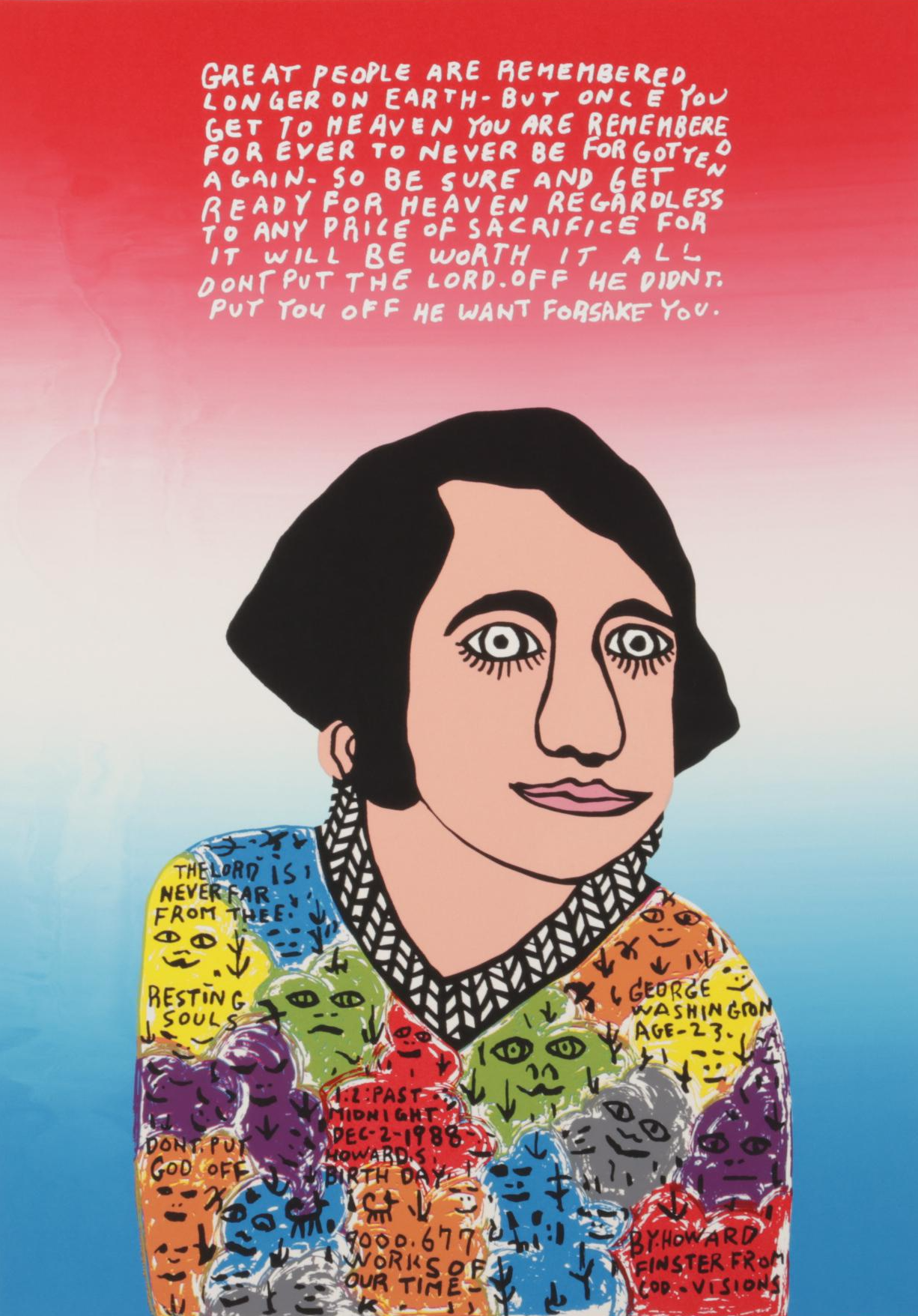 Howard Finster Folk Art Serigraph "Young George," Circa 1988