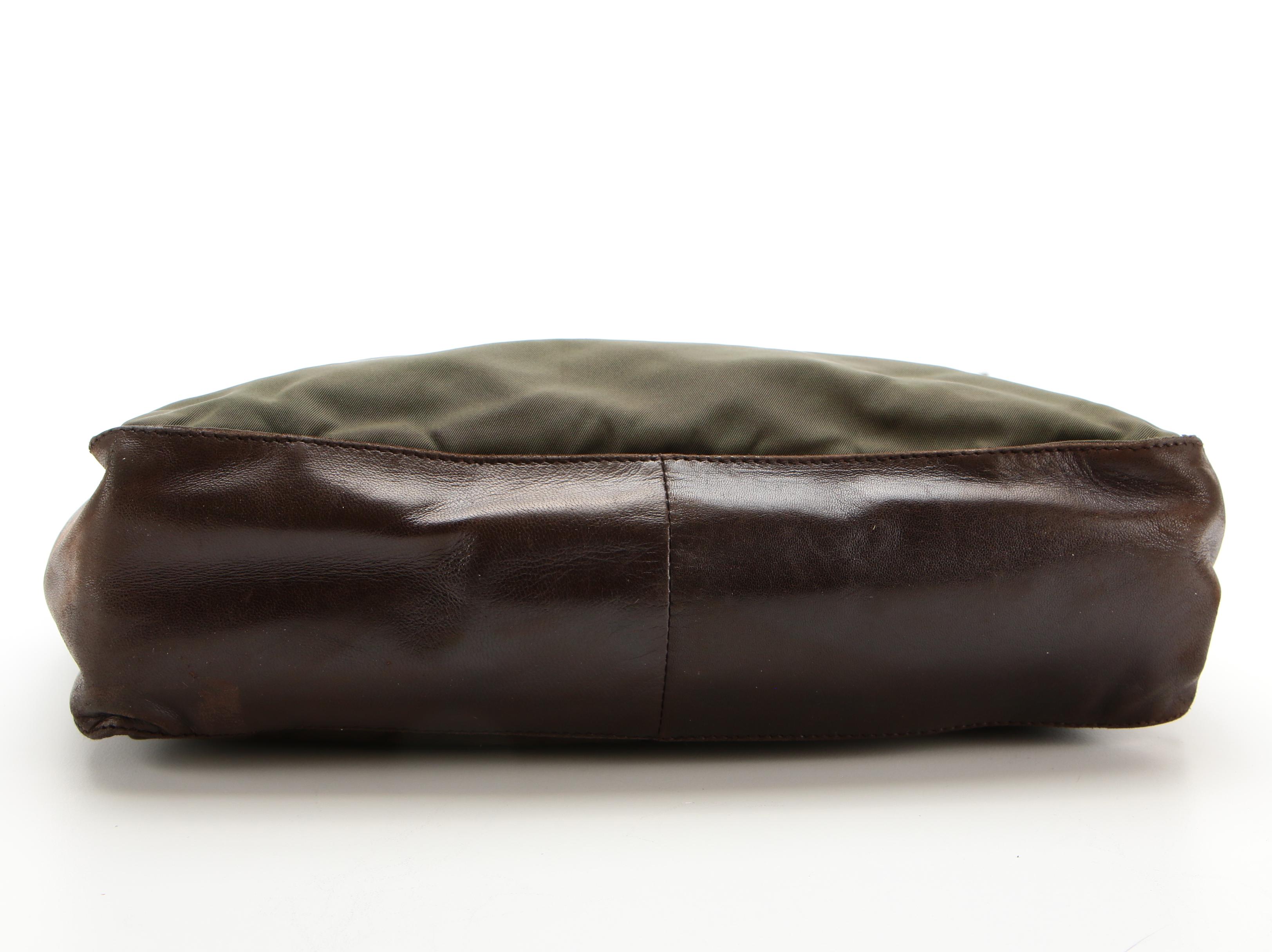 Prada Shoulder Bag in Green Tessuto Nylon and Brown Leather