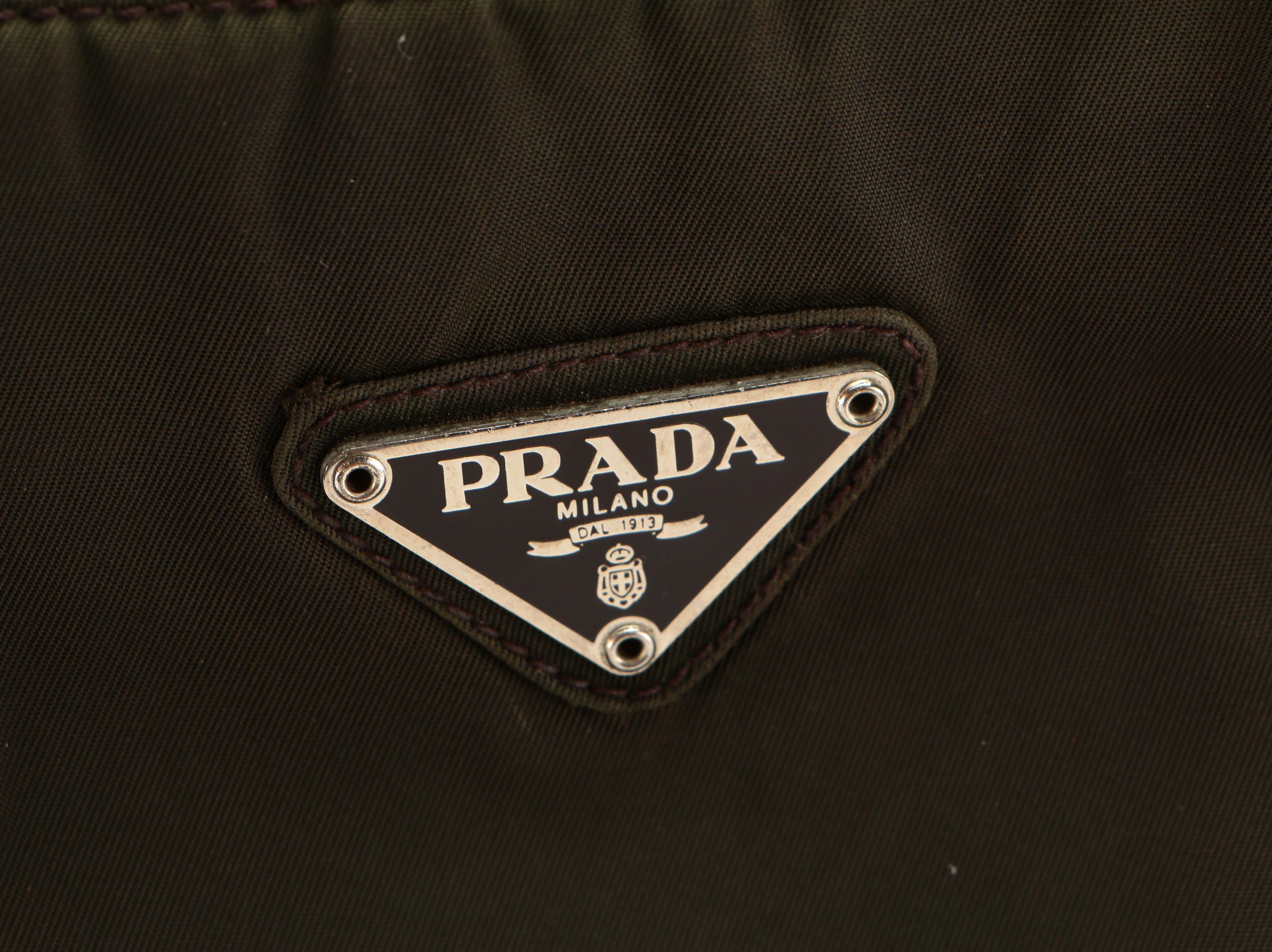 Prada Shoulder Bag in Green Tessuto Nylon and Brown Leather