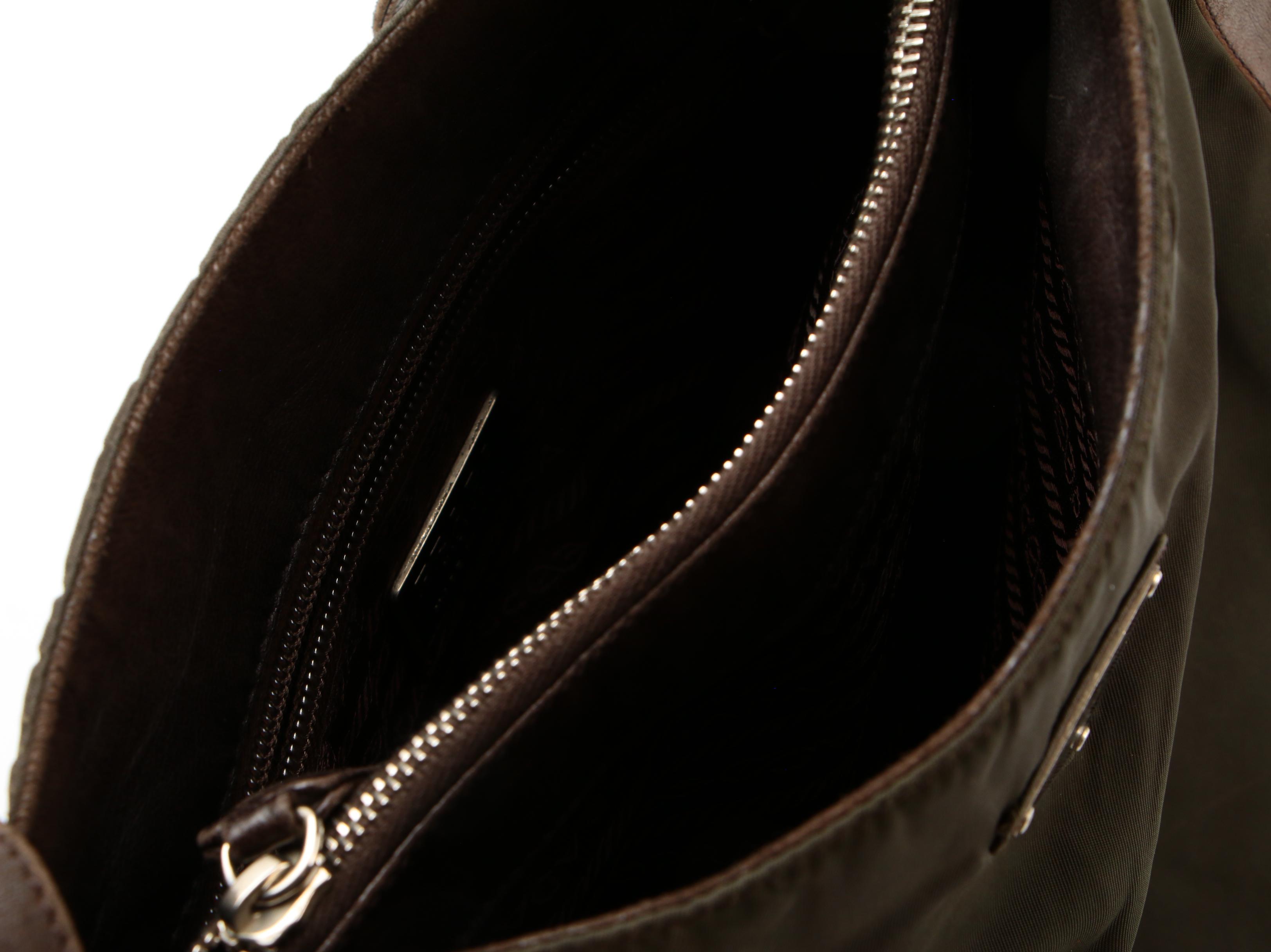 Prada Shoulder Bag in Green Tessuto Nylon and Brown Leather