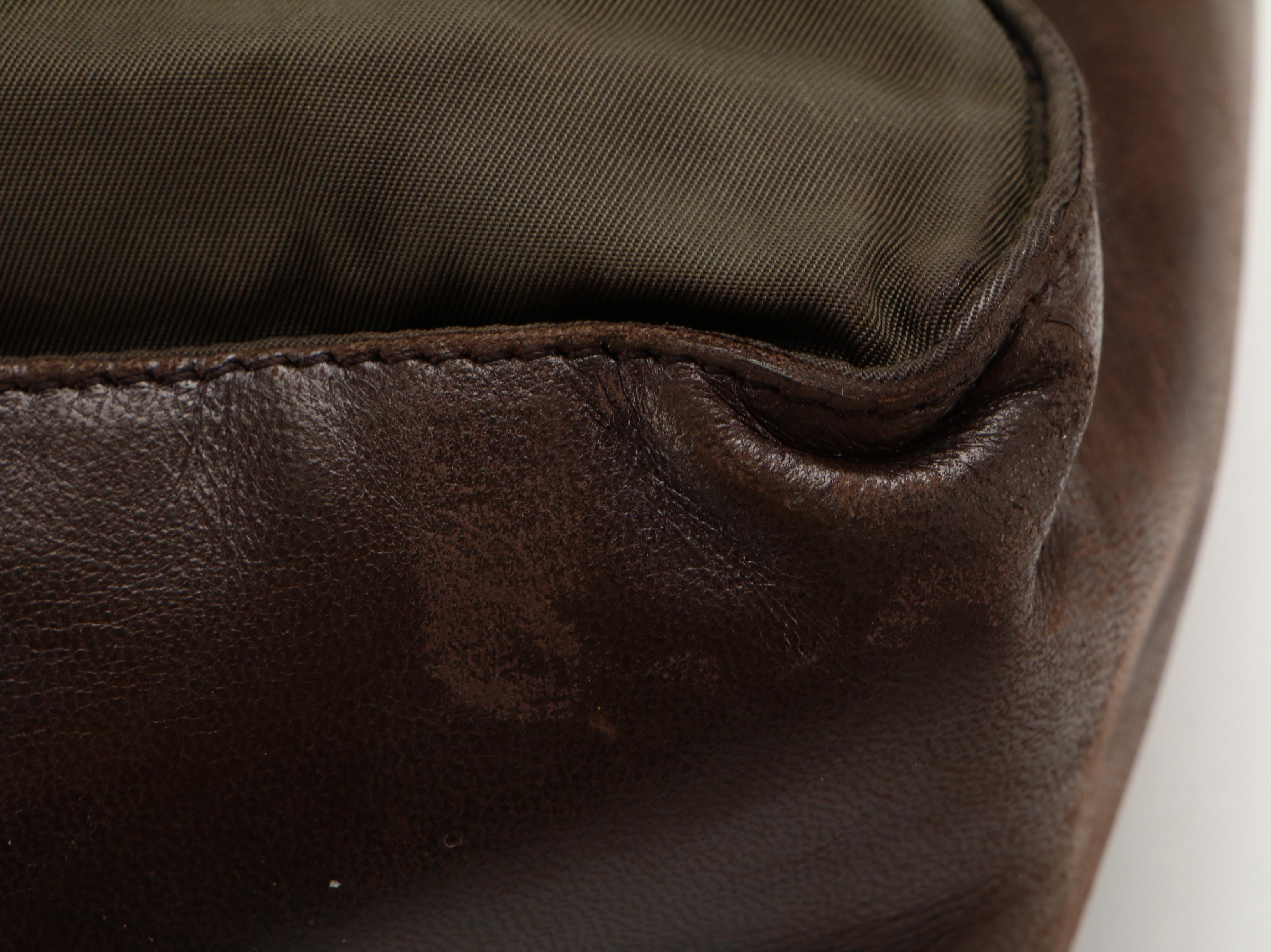 Prada Shoulder Bag in Green Tessuto Nylon and Brown Leather