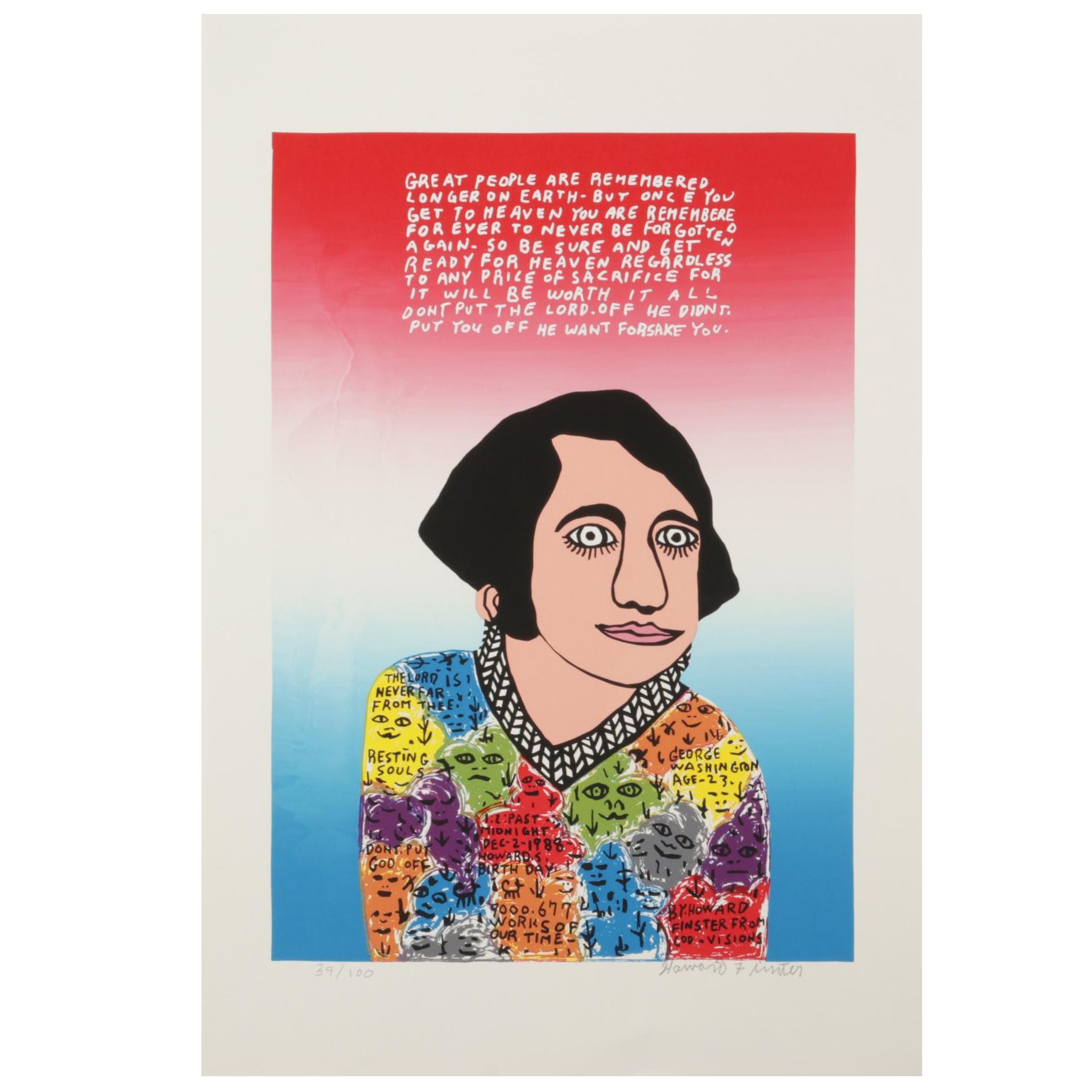 Howard Finster Folk Art Serigraph "Young George," Circa 1988