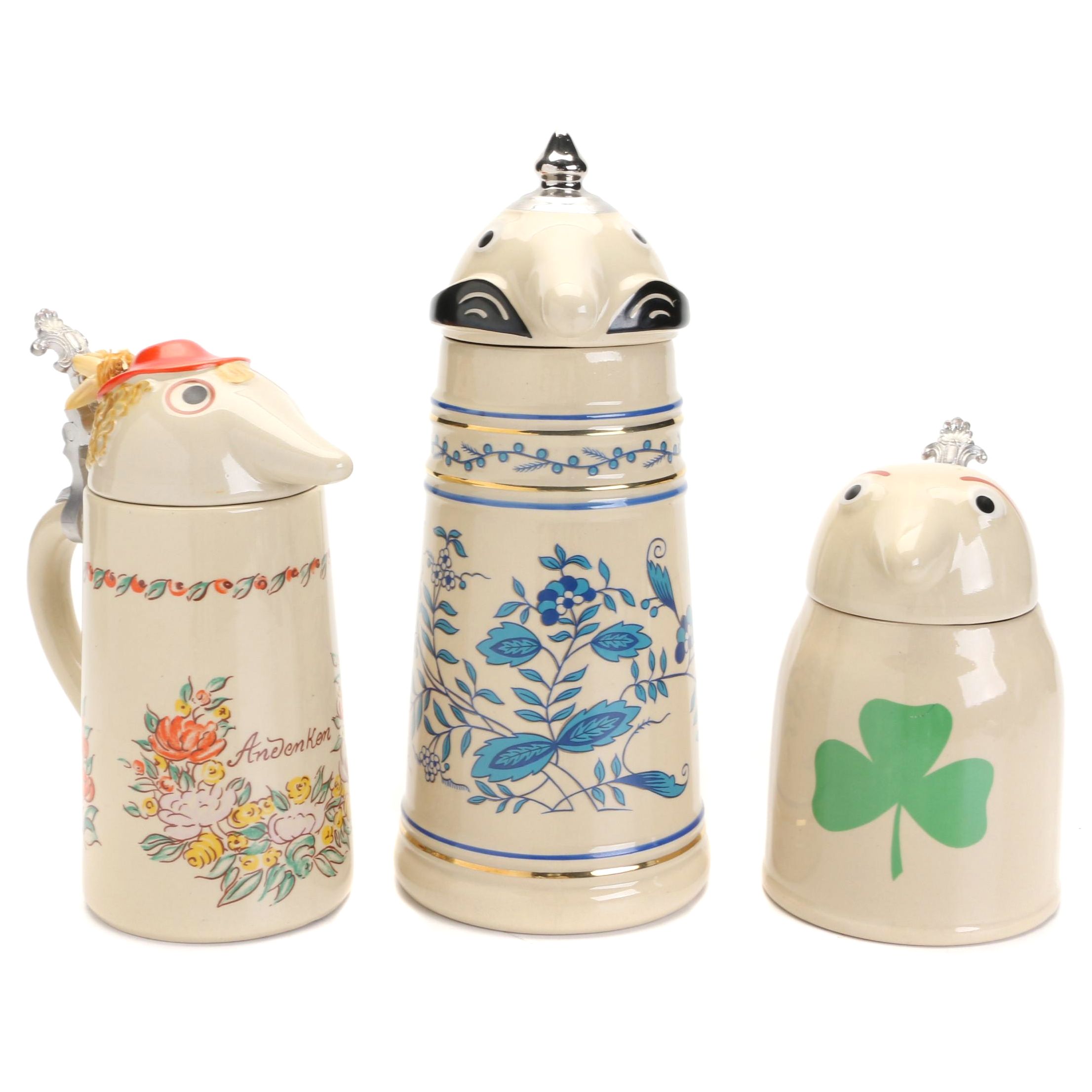 Webco Utica Club "Schultz","Dooley", and "The Countess" Figural  Beer Steins