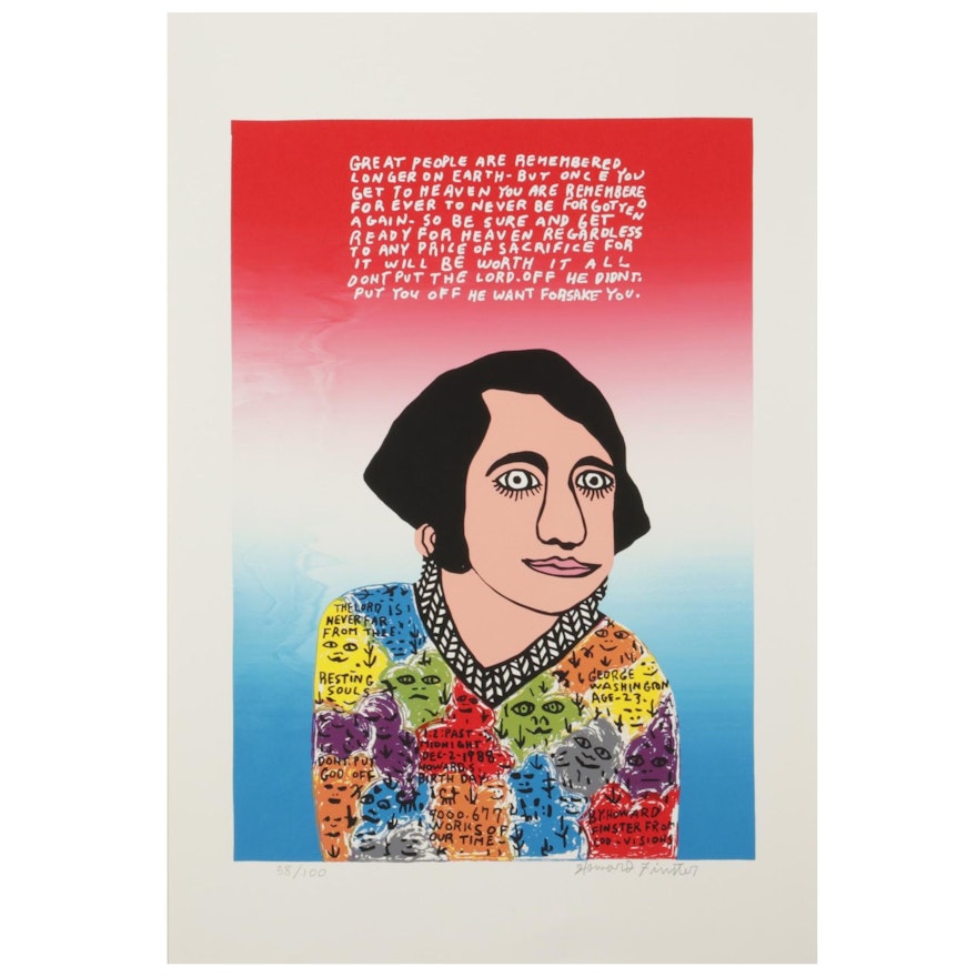 Howard Finster Folk Art Serigraph "Young George," Circa 1988