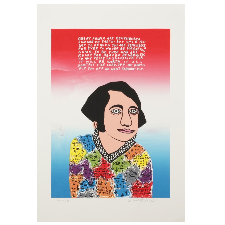 Howard Finster Folk Art Serigraph "Young George," Circa 1988