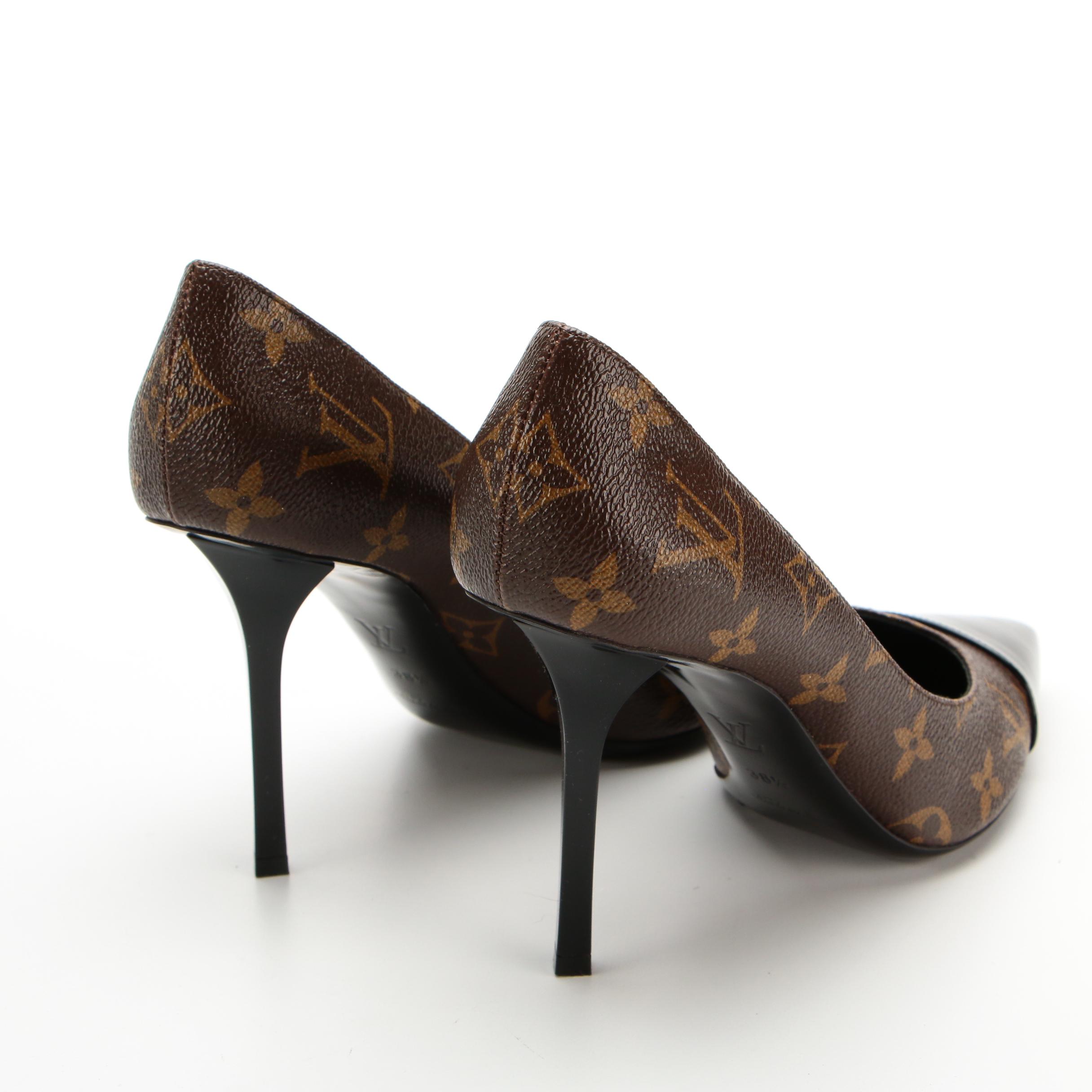 Louis Vuitton Fetish Pumps in Monogram Canvas and Black Patent Leather with Box