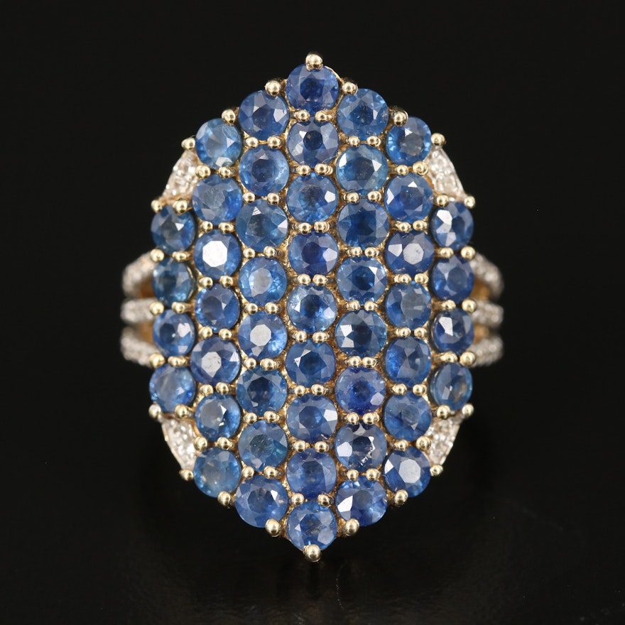 Sterling Silver Sapphire and Zircon Cluster Ring