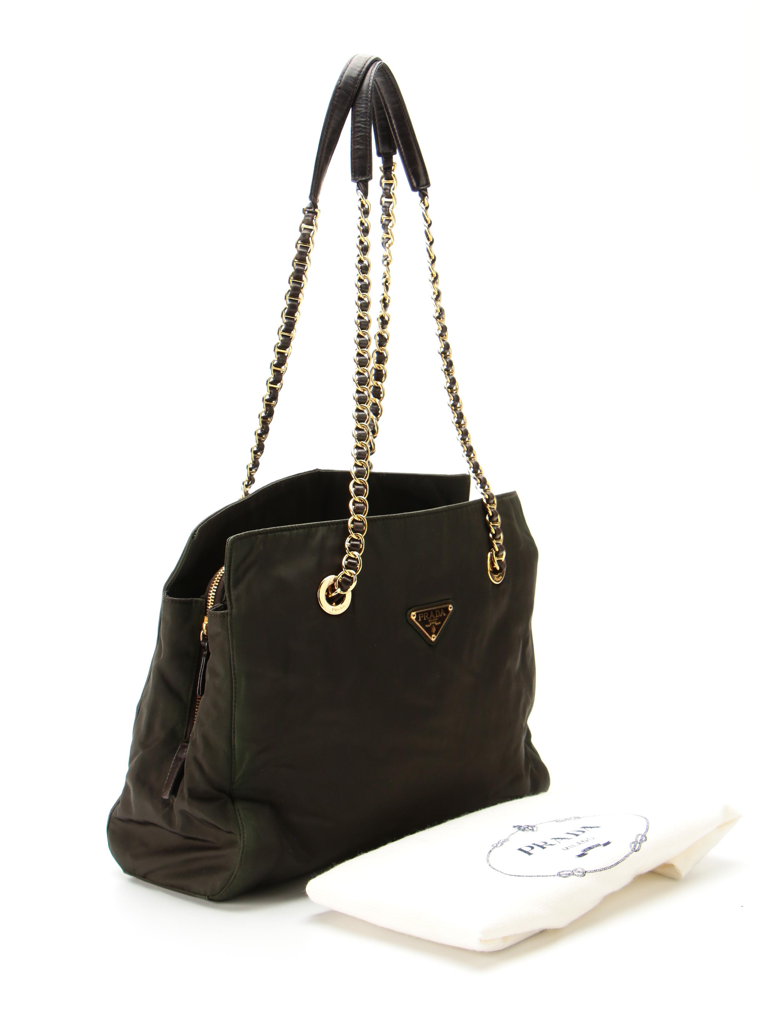 Prada Shoulder Bag in Black Tessuto Nylon with Leather Trim and Interwoven Strap