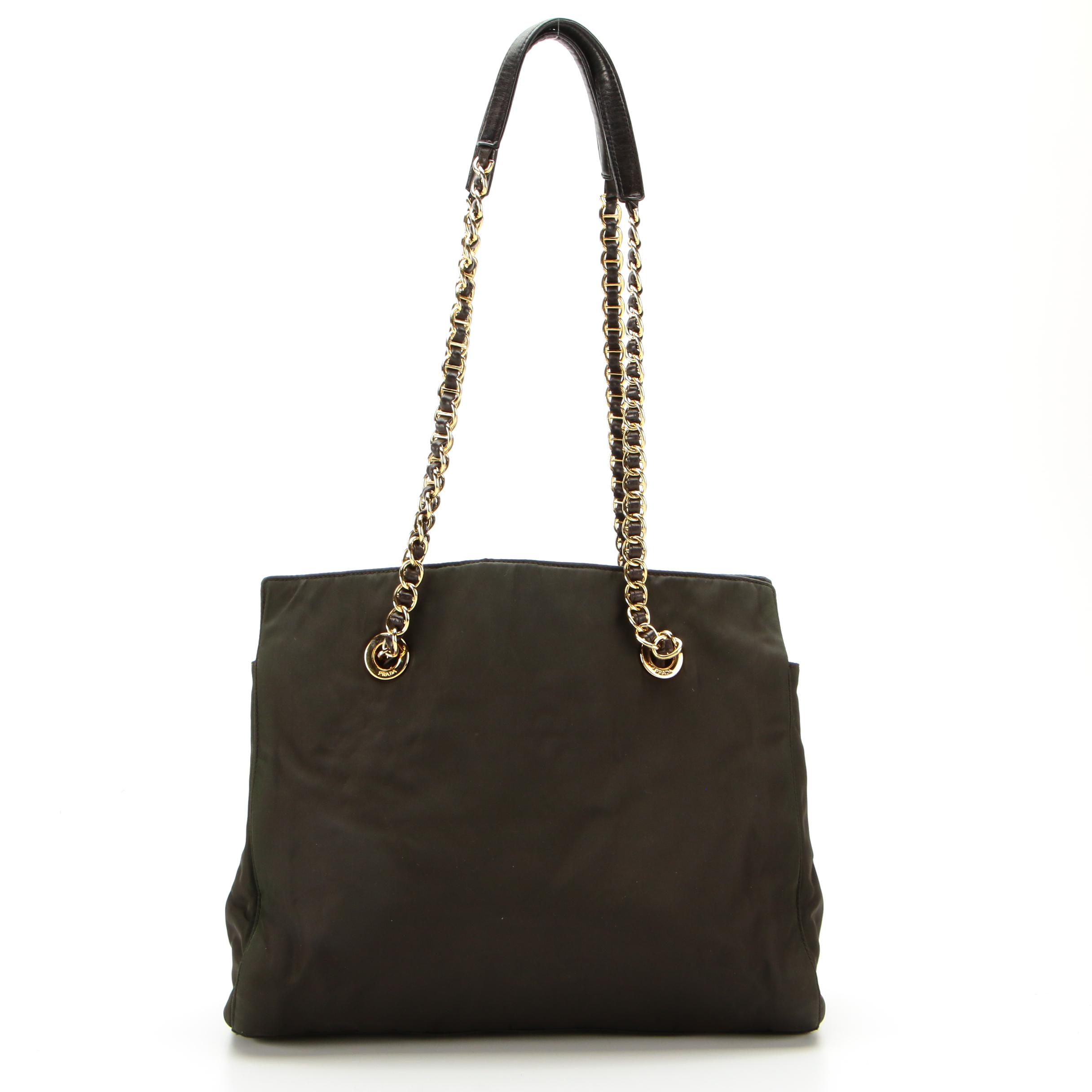 Prada Shoulder Bag in Black Tessuto Nylon with Leather Trim and Interwoven Strap