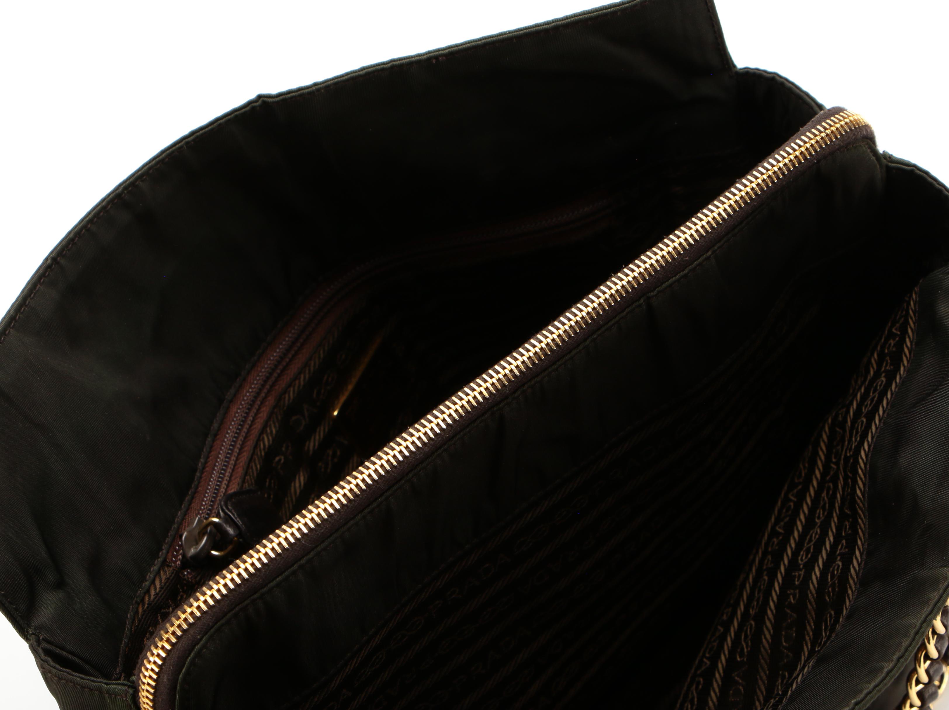 Prada Shoulder Bag in Black Tessuto Nylon with Leather Trim and Interwoven Strap