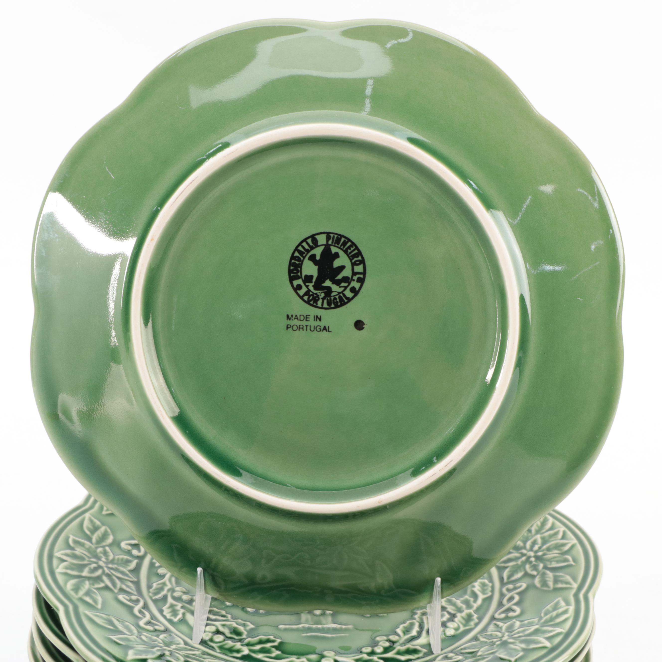 Bordallo Pinheiro "Poinsettia Christmas" Ceramic Salad Plates, Late 20th Century