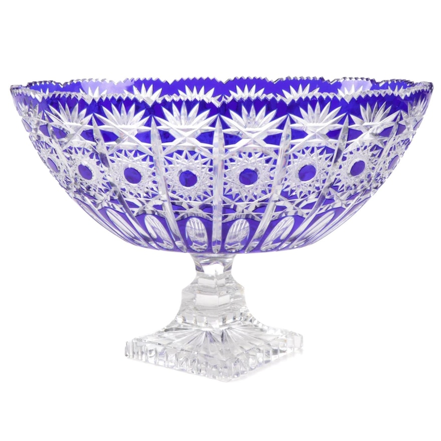 Bohemian Style Cobalt Blue Cut To Clear Crystal Compote