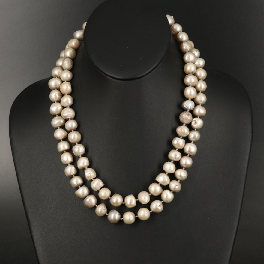 Double Strand Pearl Necklace with Sterling Clasp