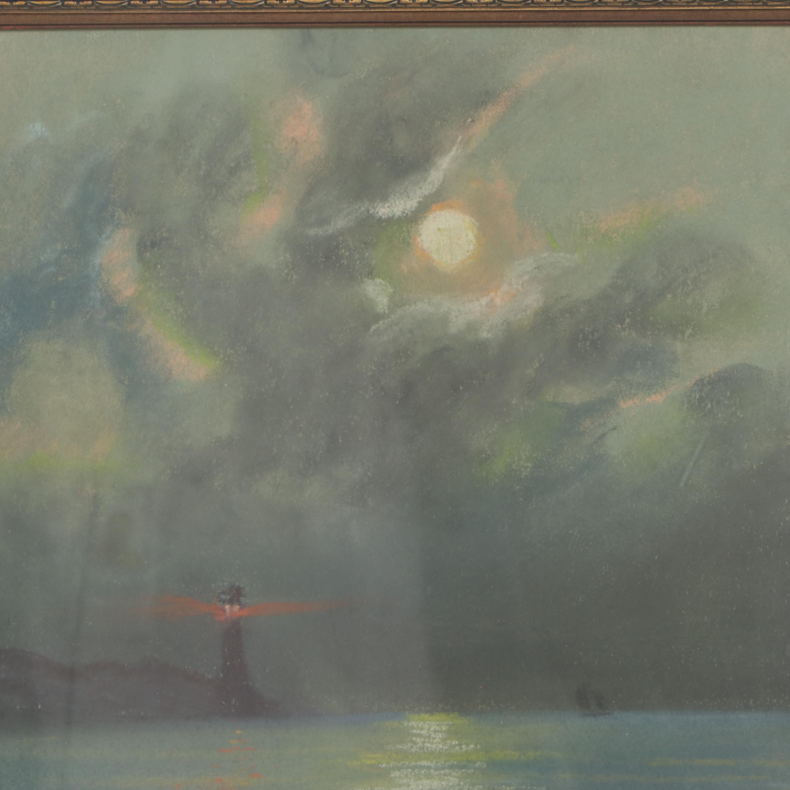 K. Groff Landscape Pastel Drawing of Lighthouse, 1919