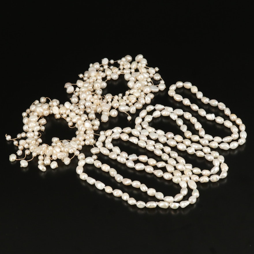 Pearl Endless Necklace and Fringe Bracelets