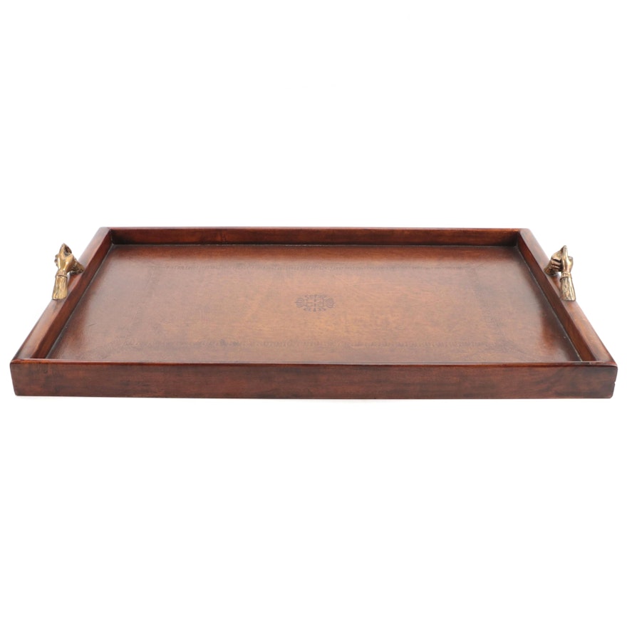 Theodore Alexander Victorian Library Brass and Tooled Leather Tray