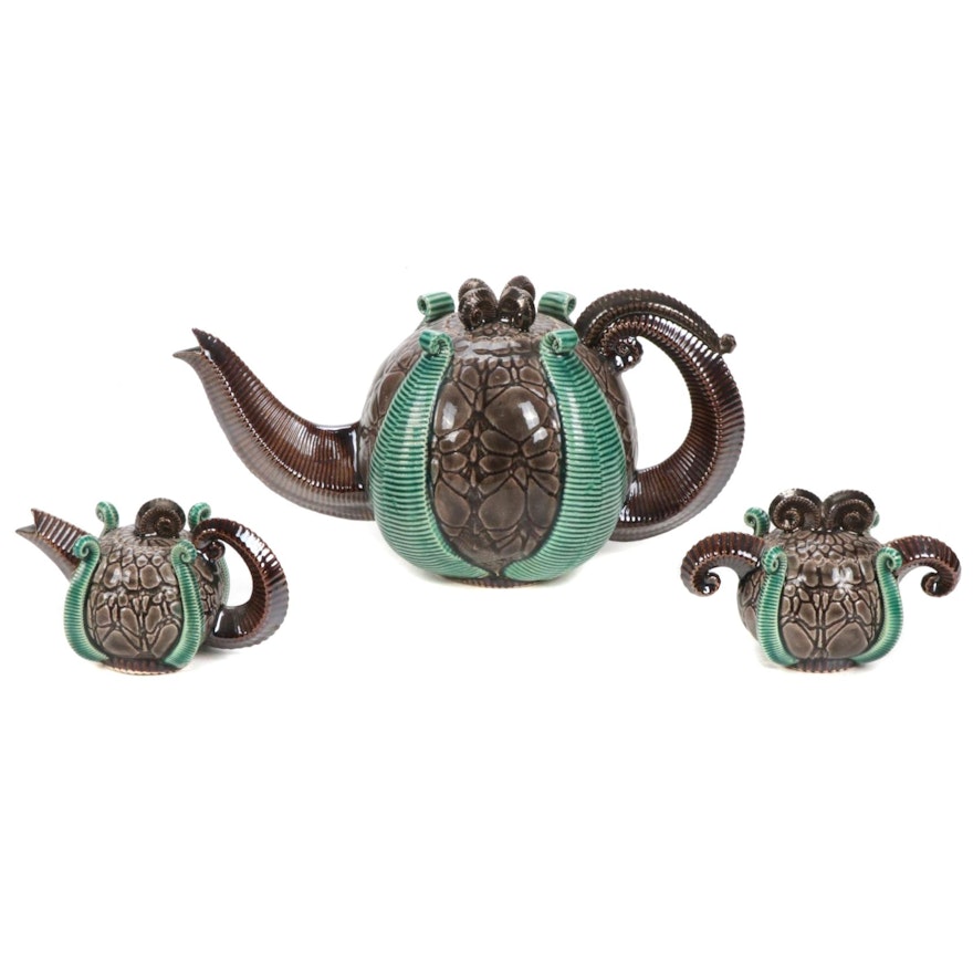 Art Pottery Tin Glazed Tentacle Tea Set