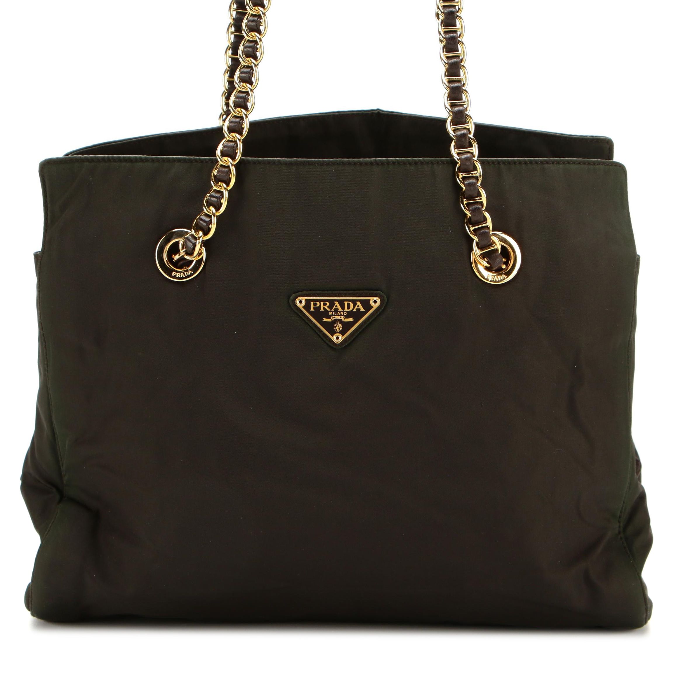 Prada Shoulder Bag in Black Tessuto Nylon with Leather Trim and Interwoven Strap