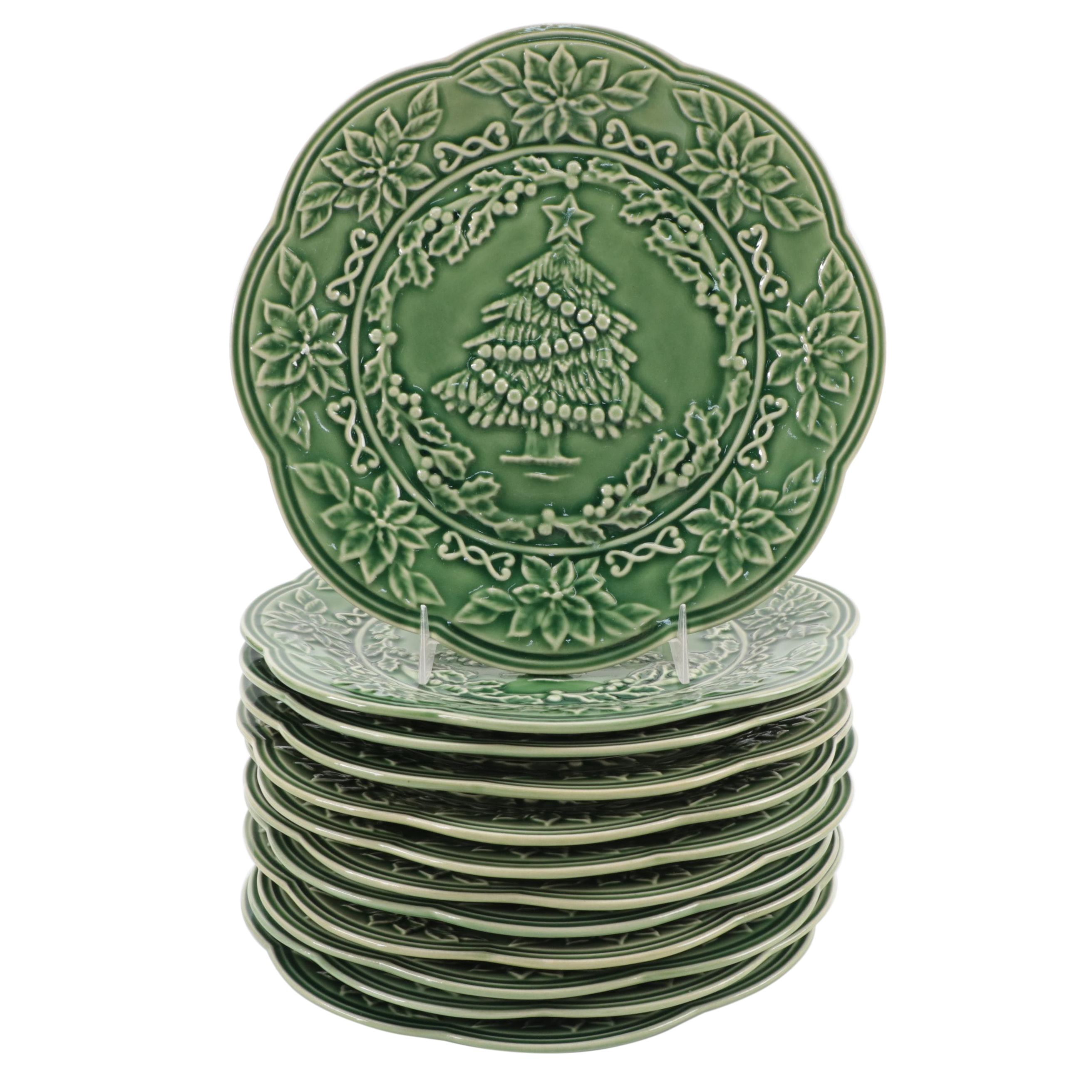 Bordallo Pinheiro "Poinsettia Christmas" Ceramic Salad Plates, Late 20th Century