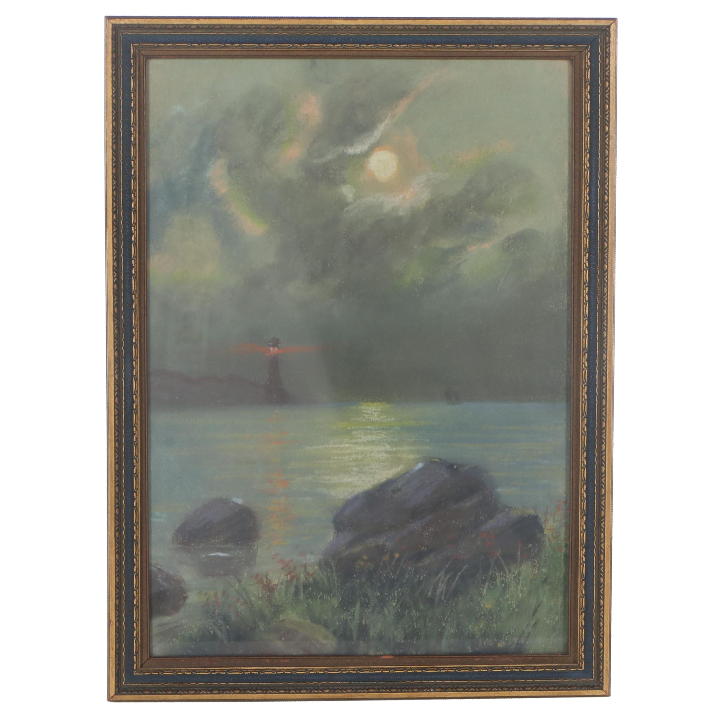 K. Groff Landscape Pastel Drawing of Lighthouse, 1919