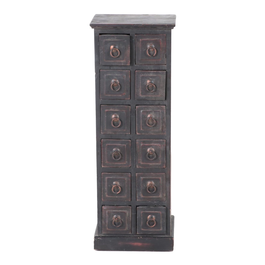 Chinese Style Ebonized Twelve-Drawer Apothecary Cabinet