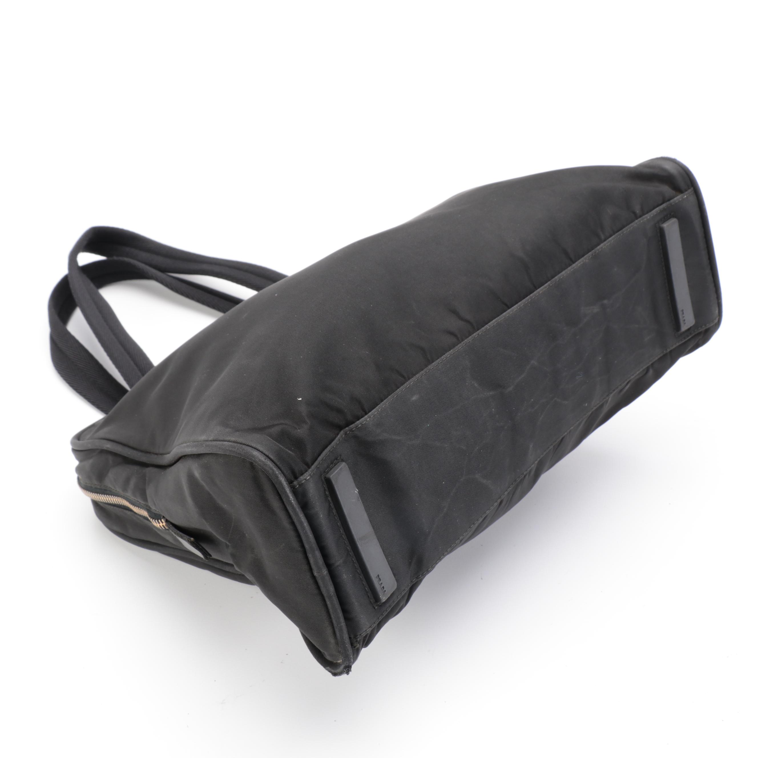 Prada Shoulder Bag in Black Tessuto Nylon with Web Straps and Leather Trim