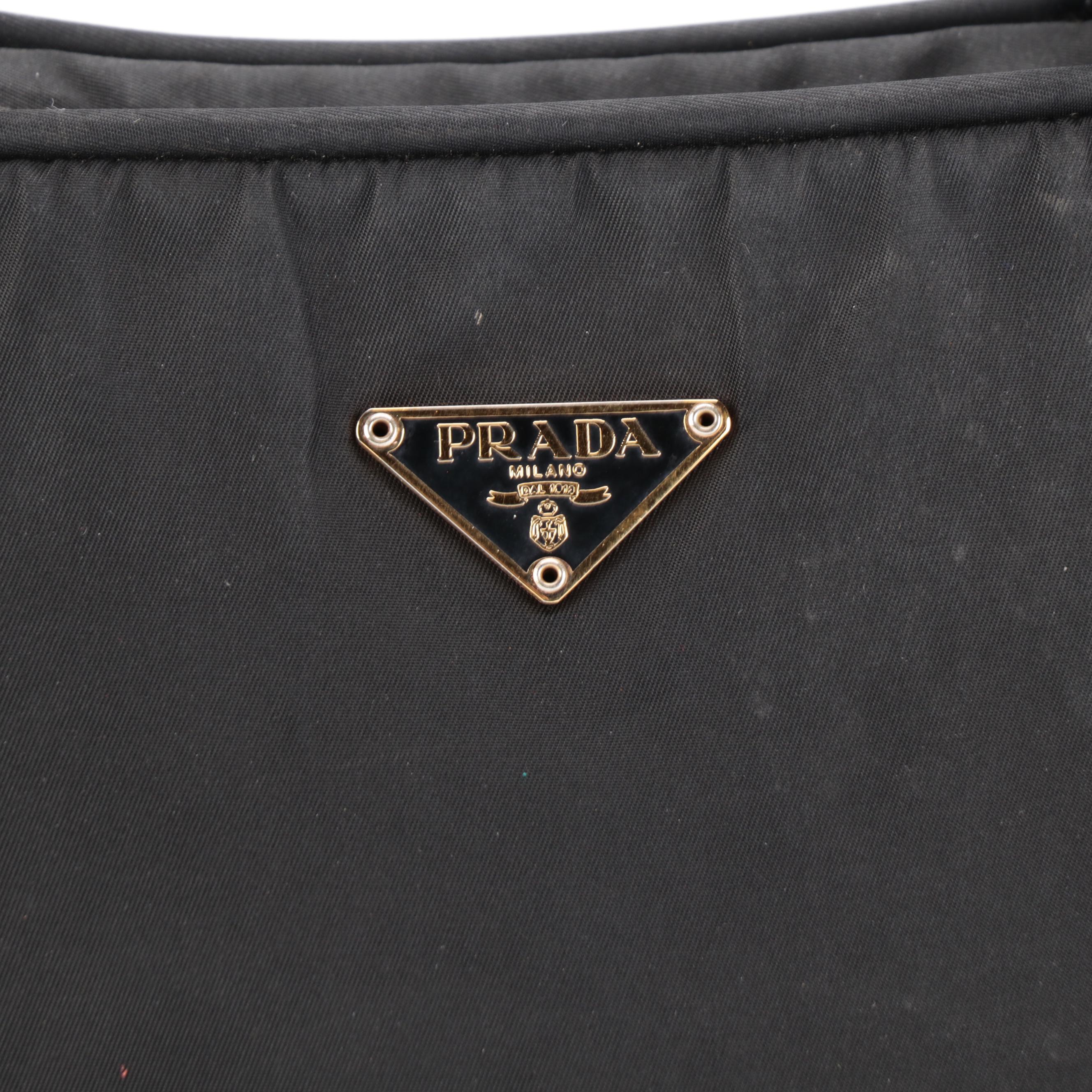 Prada Shoulder Bag in Black Tessuto Nylon with Web Straps and Leather Trim